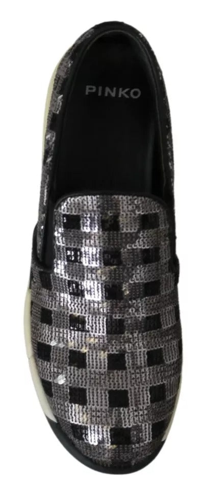 PINKO Silver Black Slip-on Sequence Design Sneakers Shoes - ACCEXO