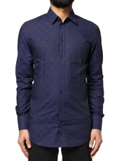 Dolce & Gabbana Blue Check Tartan GOLD Formal Dress Shirt - ACCEXO