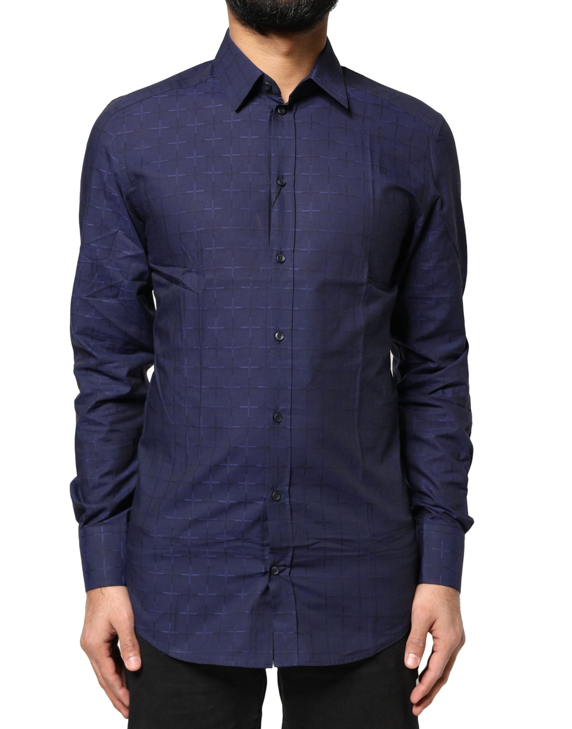 Dolce & Gabbana Blue Check Tartan GOLD Formal Dress Shirt - ACCEXO