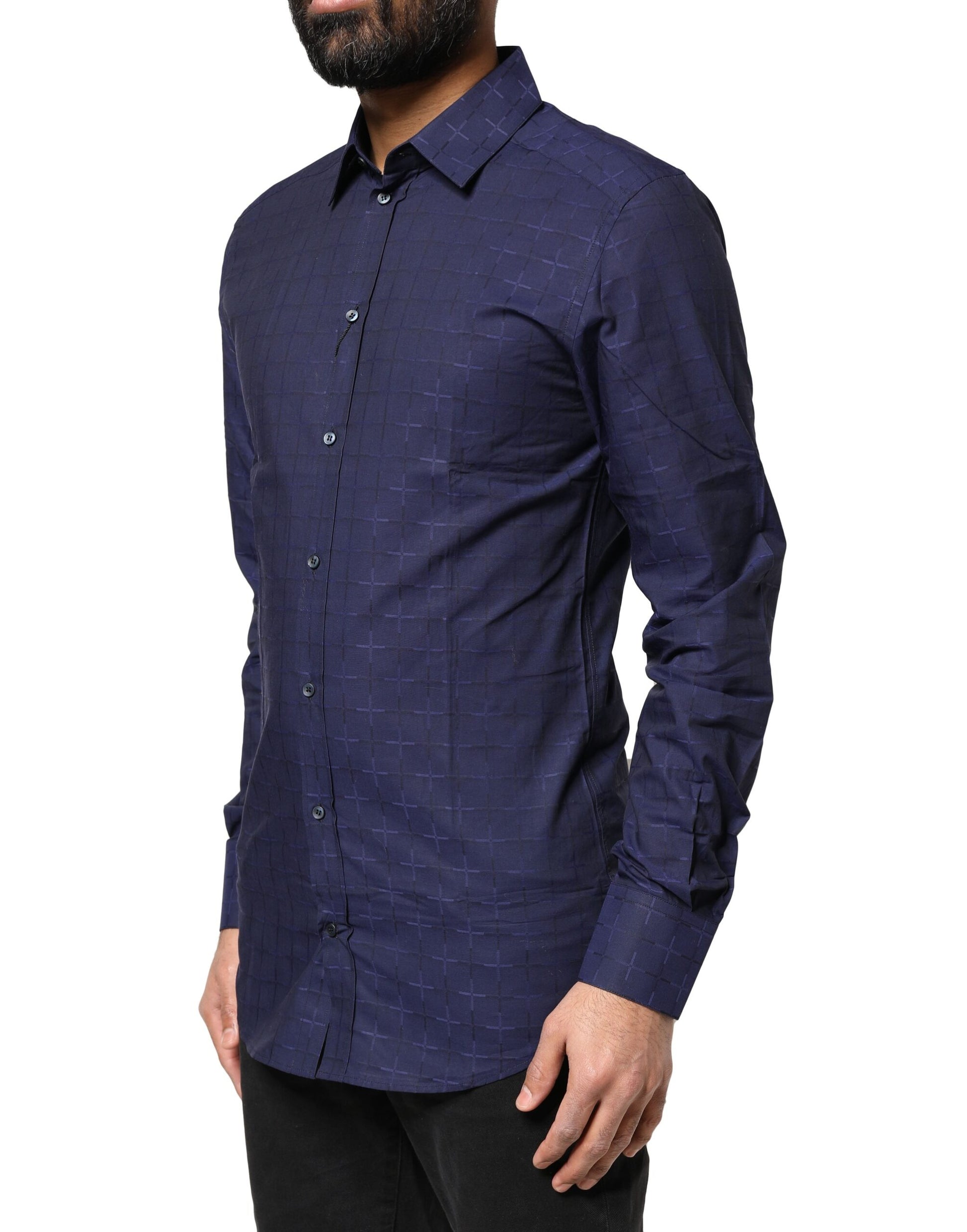 Dolce & Gabbana Blue Check Tartan GOLD Formal Dress Shirt - ACCEXO