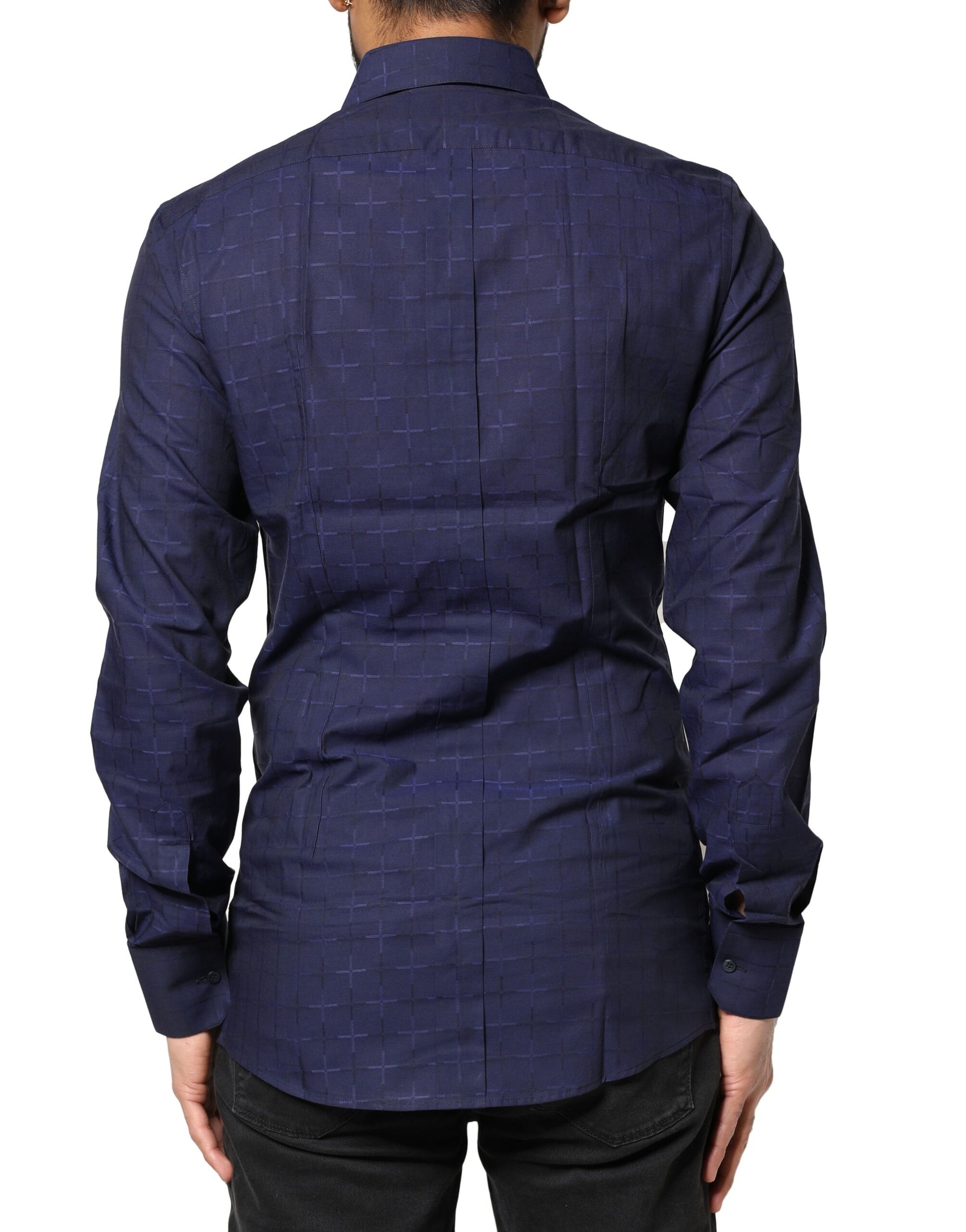 Dolce & Gabbana Blue Check Tartan GOLD Formal Dress Shirt - ACCEXO