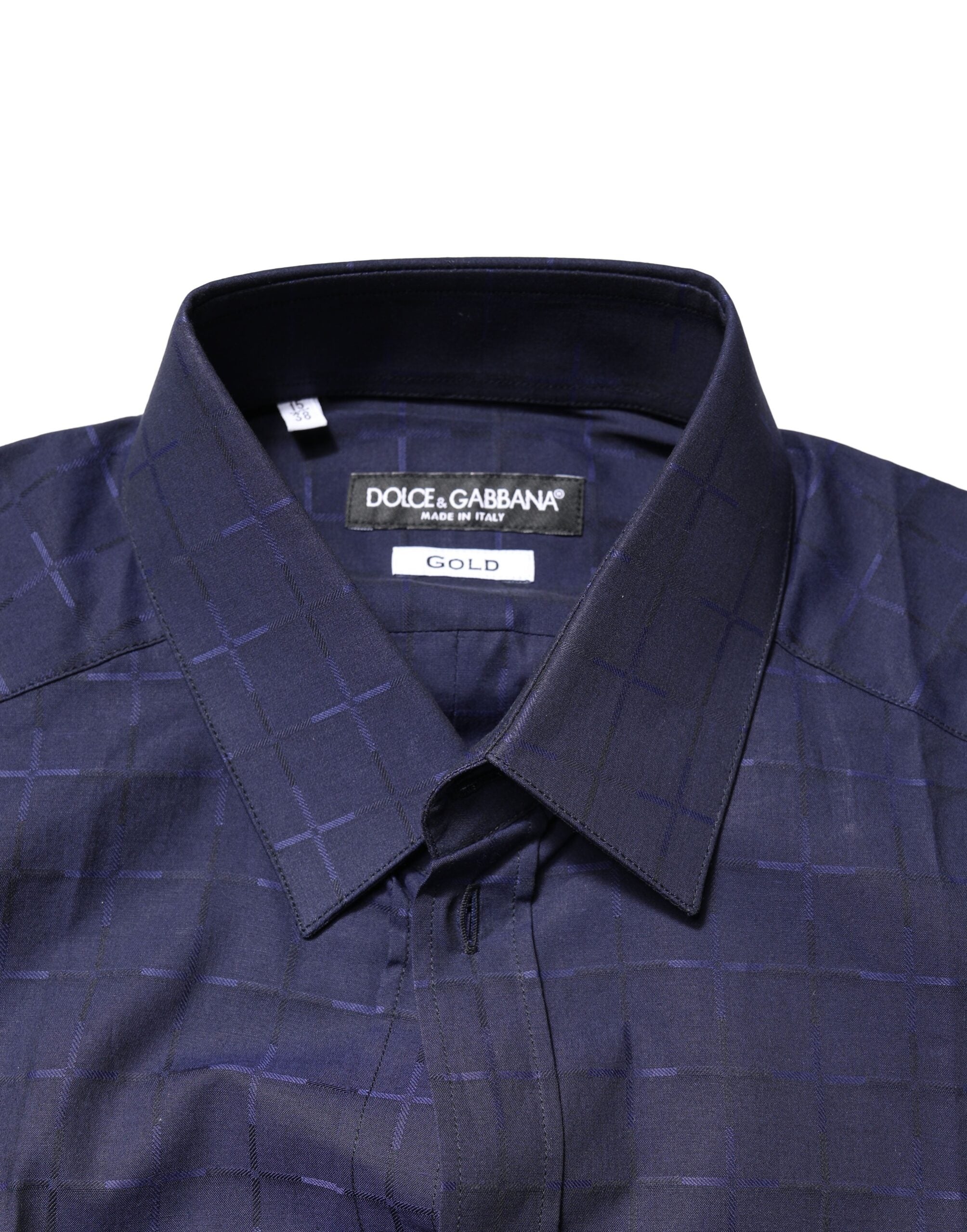 Dolce & Gabbana Blue Check Tartan GOLD Formal Dress Shirt - ACCEXO