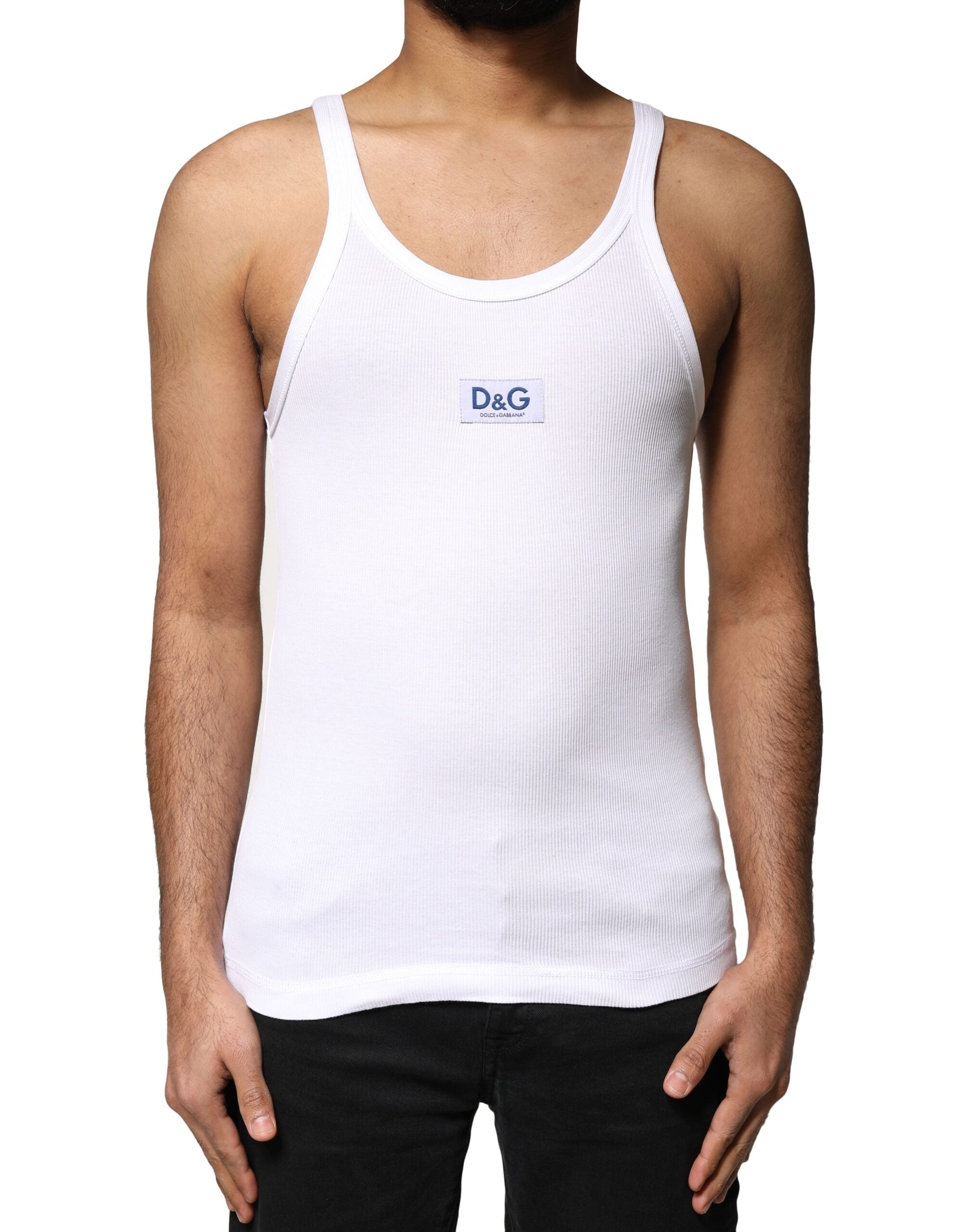 Dolce & Gabbana White Cotton DG Sleeveless Men Tank T-shirt