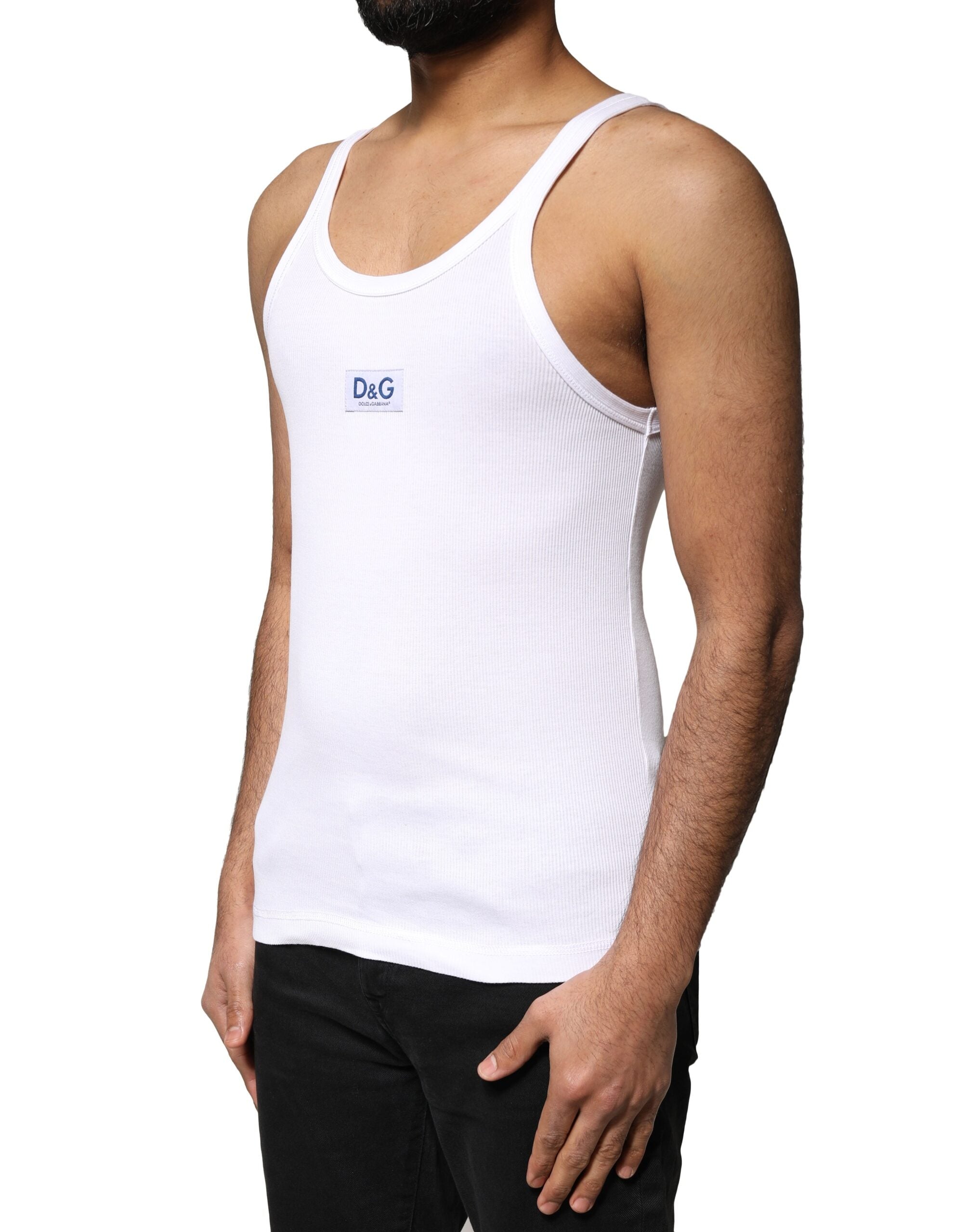 Dolce & Gabbana White Cotton DG Sleeveless Men Tank T-shirt