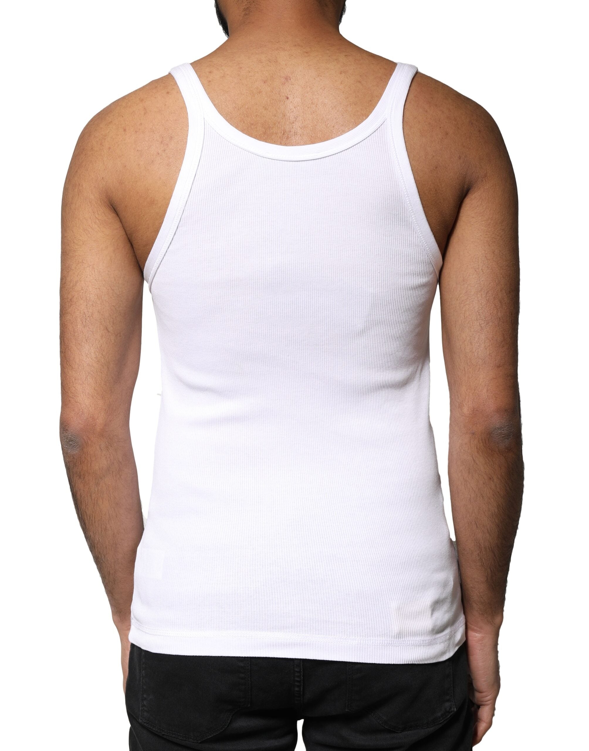 Dolce & Gabbana White Cotton DG Sleeveless Men Tank T-shirt