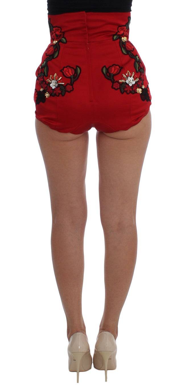 Dolce & Gabbana Ravishing Red Silk Embroidered Shorts - ACCEXO
