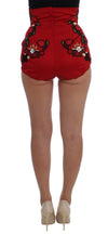 Dolce & Gabbana Ravishing Red Silk Embroidered Shorts