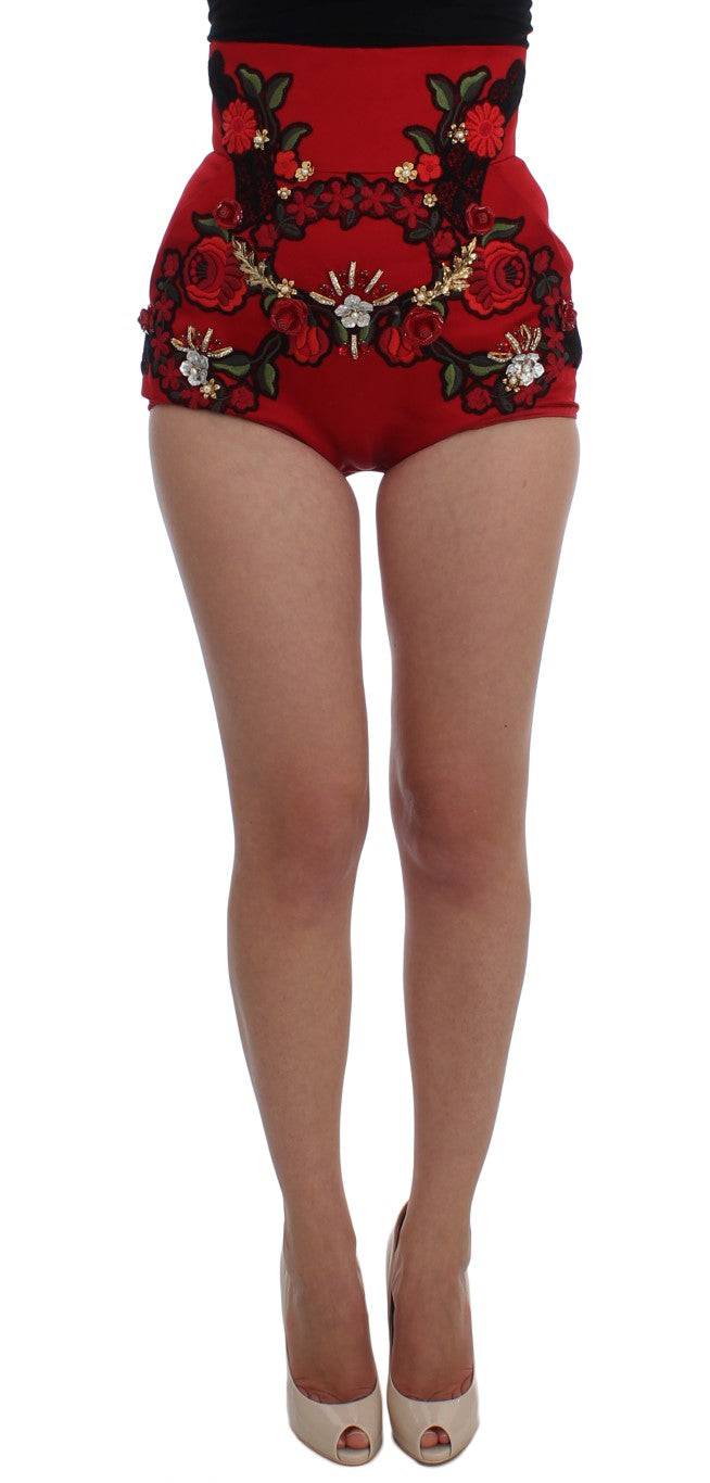 Dolce & Gabbana Ravishing Red Silk Embroidered Shorts - ACCEXO