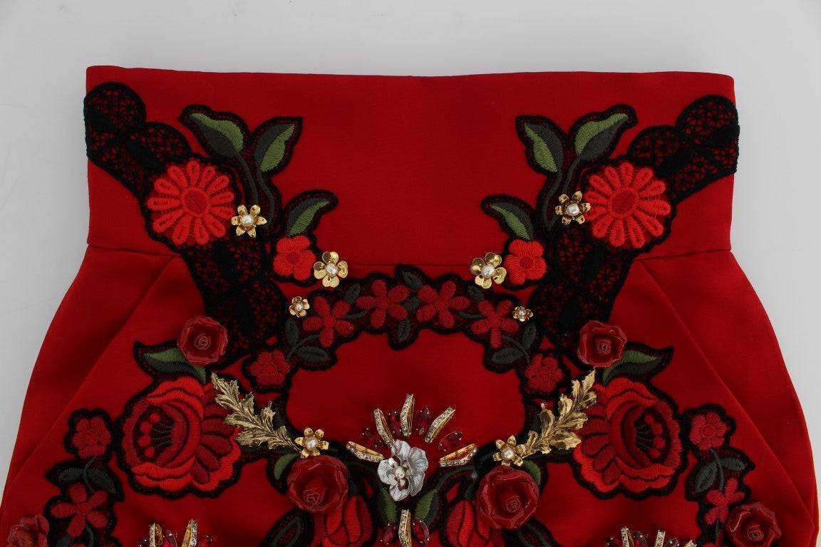 Dolce & Gabbana Ravishing Red Silk Embroidered Shorts - ACCEXO