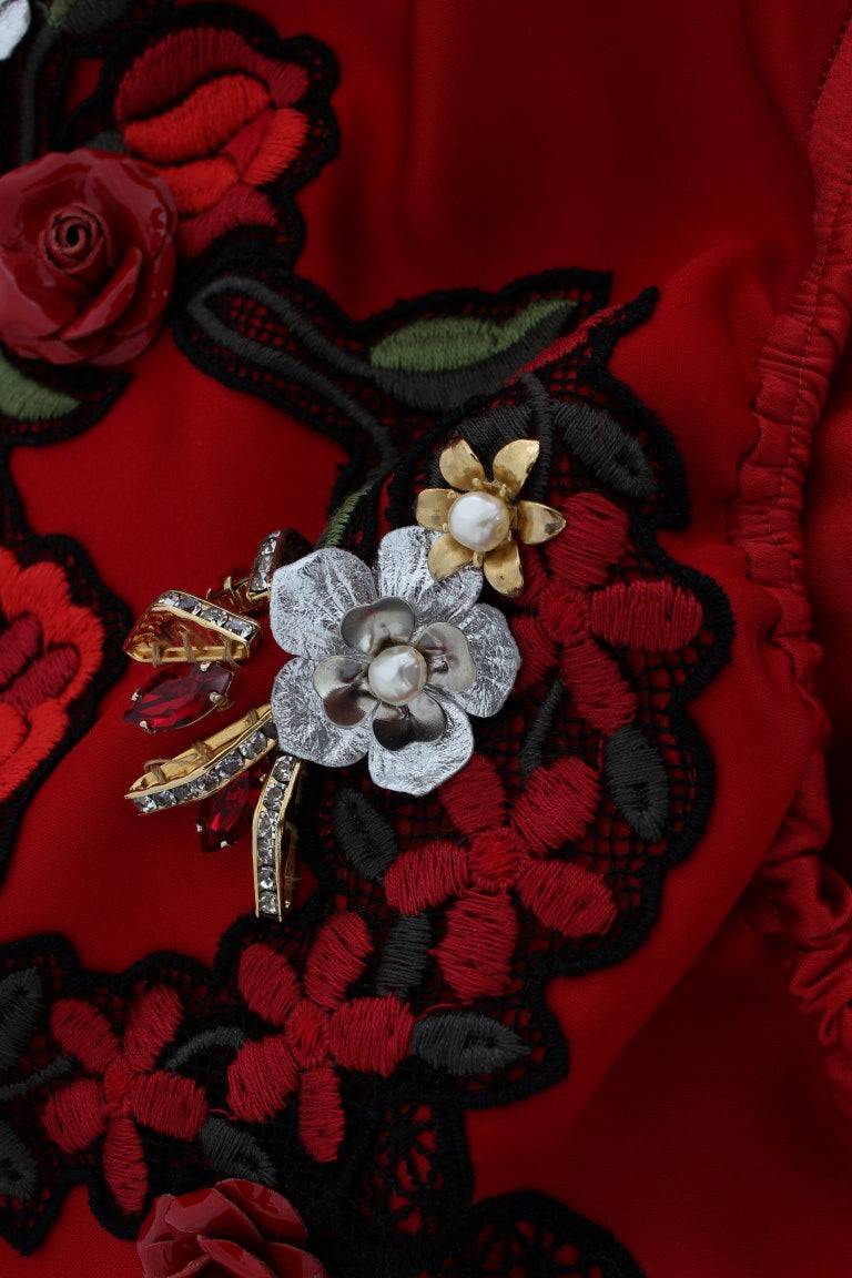 Dolce & Gabbana Ravishing Red Silk Embroidered Shorts - ACCEXO