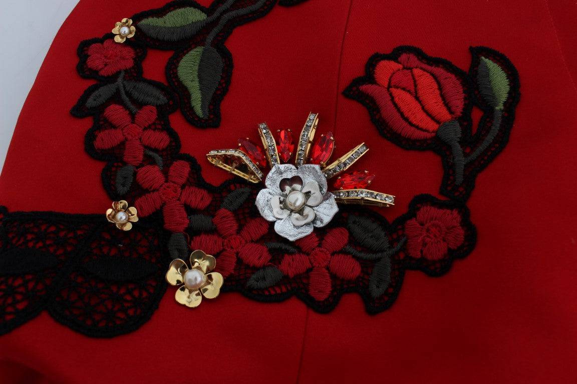 Dolce & Gabbana Ravishing Red Silk Embroidered Shorts - ACCEXO