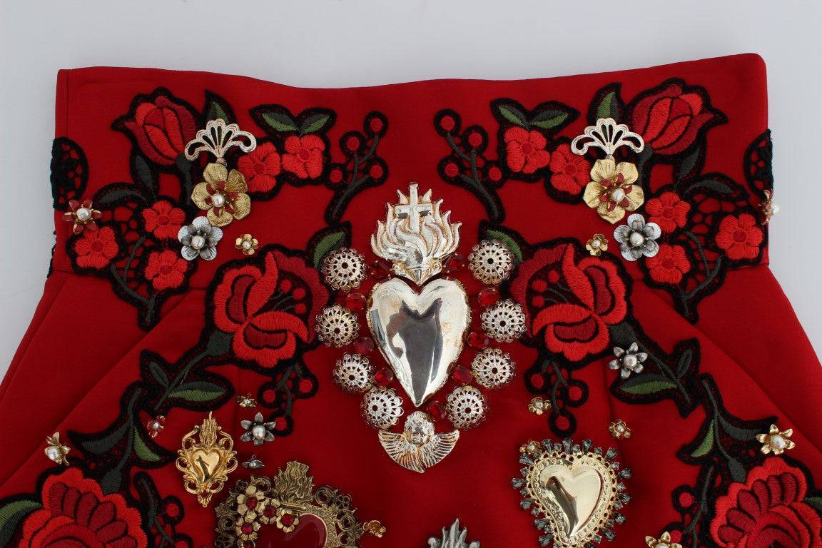 Dolce & Gabbana Red Silk Crystal-Embellished Mini Shorts - ACCEXO