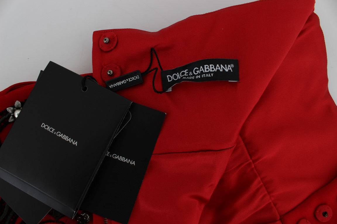 Dolce & Gabbana Red Silk Crystal-Embellished Mini Shorts - ACCEXO