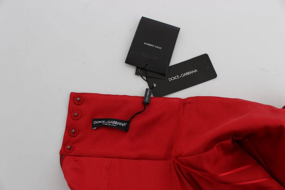 Dolce & Gabbana Red Silk Crystal-Embellished High Waist Shorts - ACCEXO