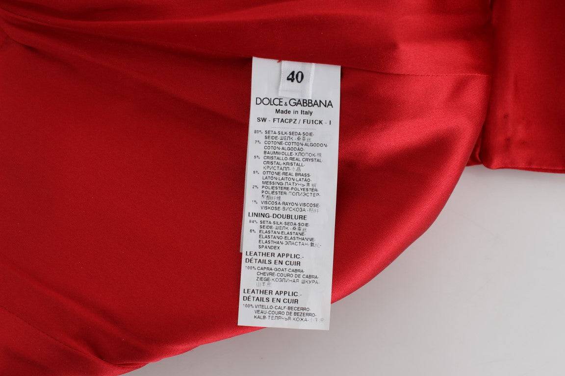 Dolce & Gabbana Red Silk Crystal-Embellished High Waist Shorts - ACCEXO
