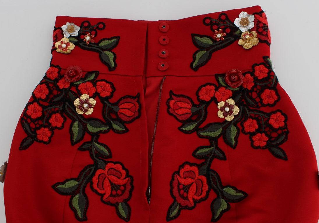 Dolce & Gabbana Glamorous Red Silk Floral Embroidered Shorts - ACCEXO