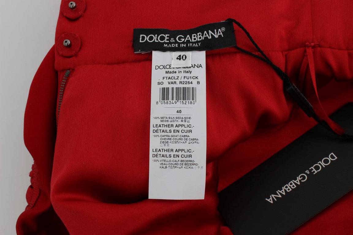 Dolce & Gabbana Glamorous Red Silk Floral Embroidered Shorts - ACCEXO