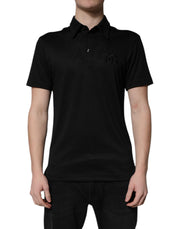 Dolce & Gabbana Black Polyester DG Logo Collared Polo T-shirt - ACCEXO