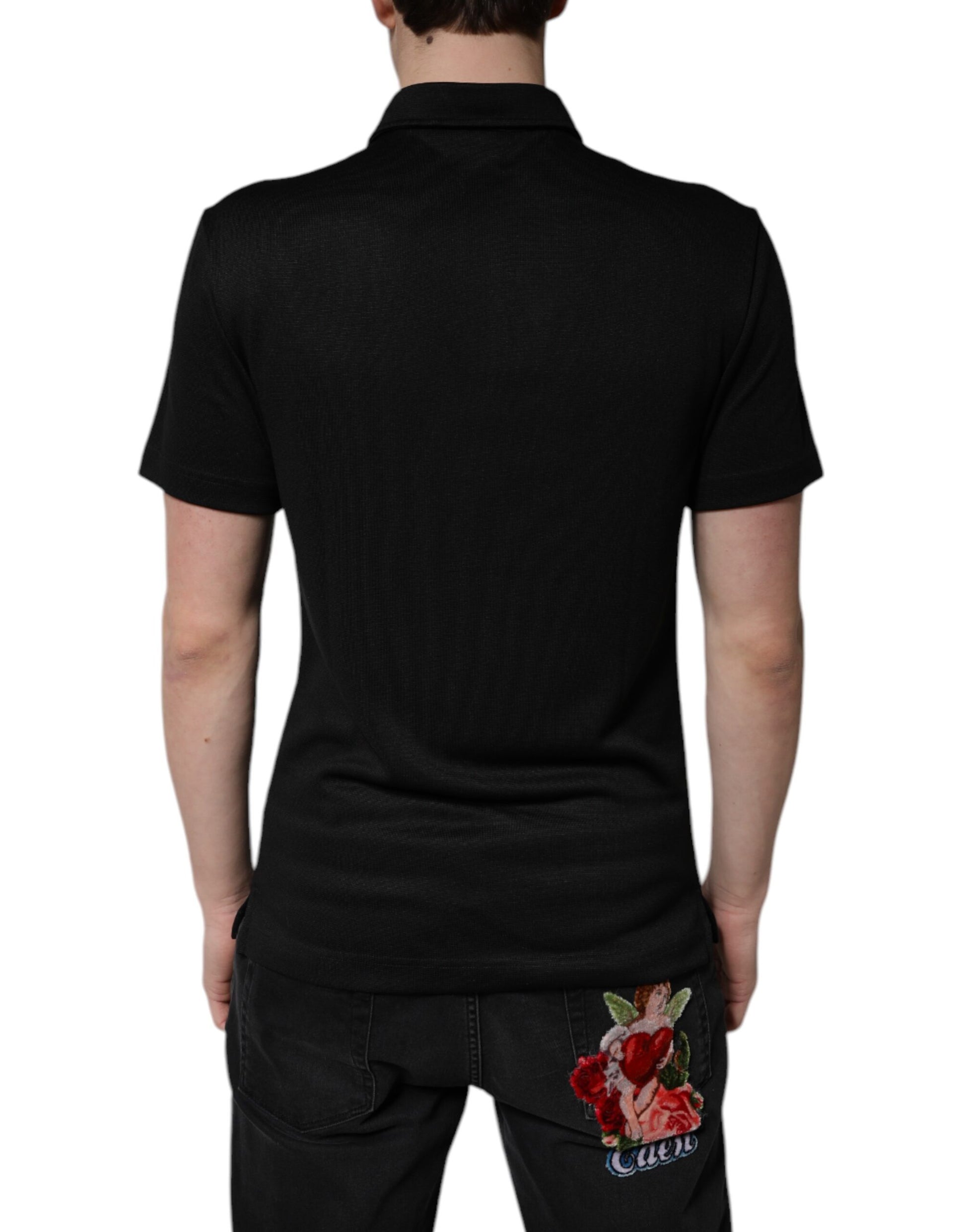 Dolce & Gabbana Black Polyester DG Logo Collared Polo T-shirt - ACCEXO