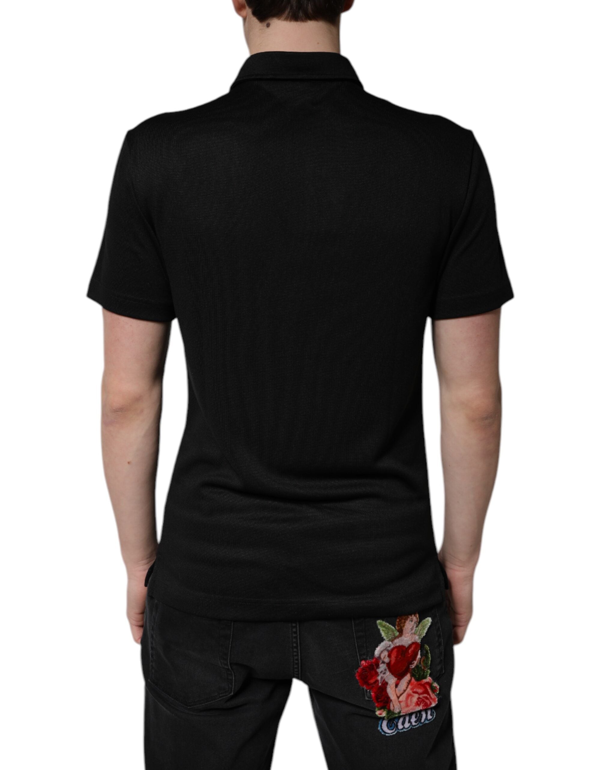 Dolce & Gabbana Black Polyester DG Logo Collared Polo T-shirt - ACCEXO