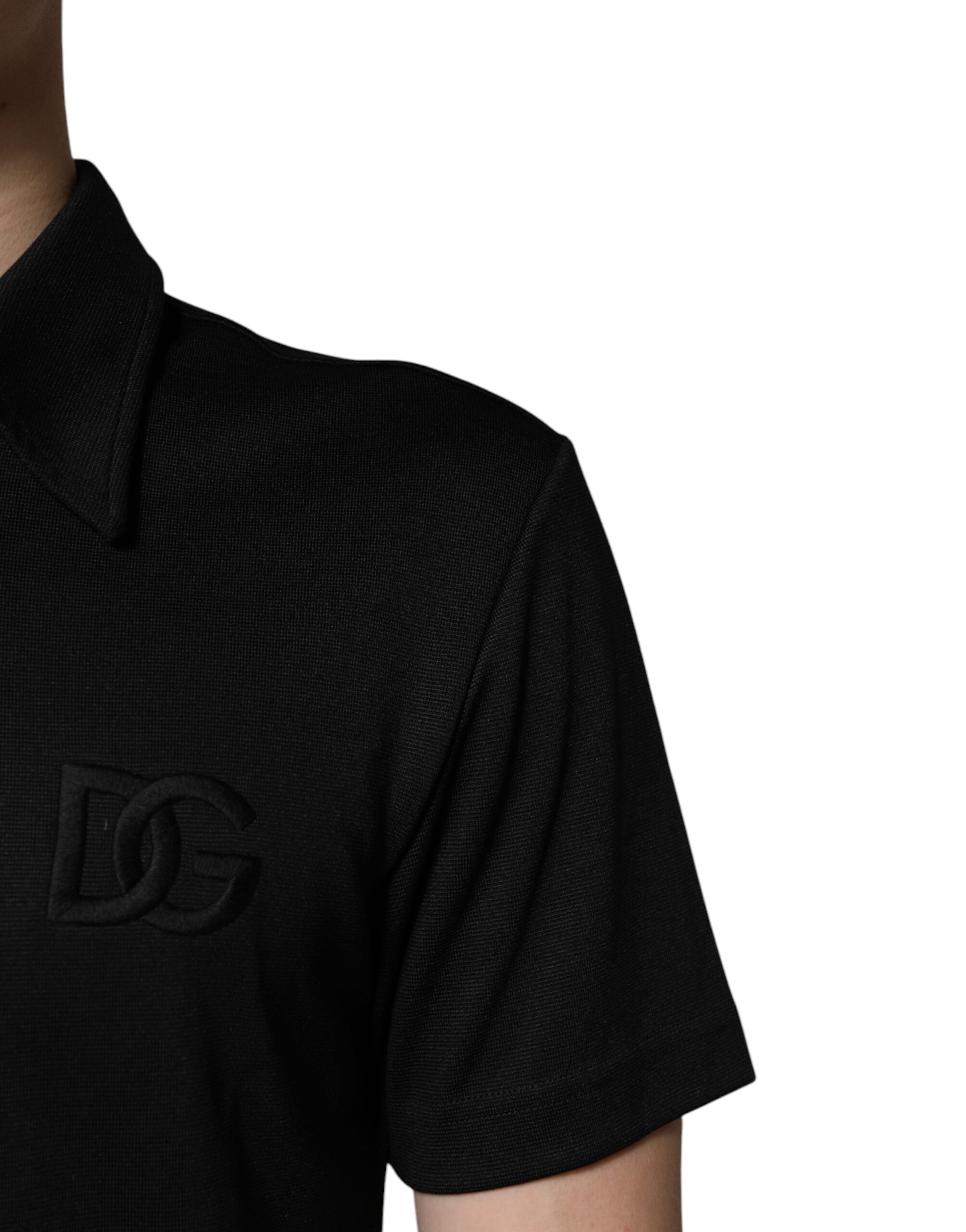 Dolce & Gabbana Black Polyester DG Logo Collared Polo T-shirt - ACCEXO
