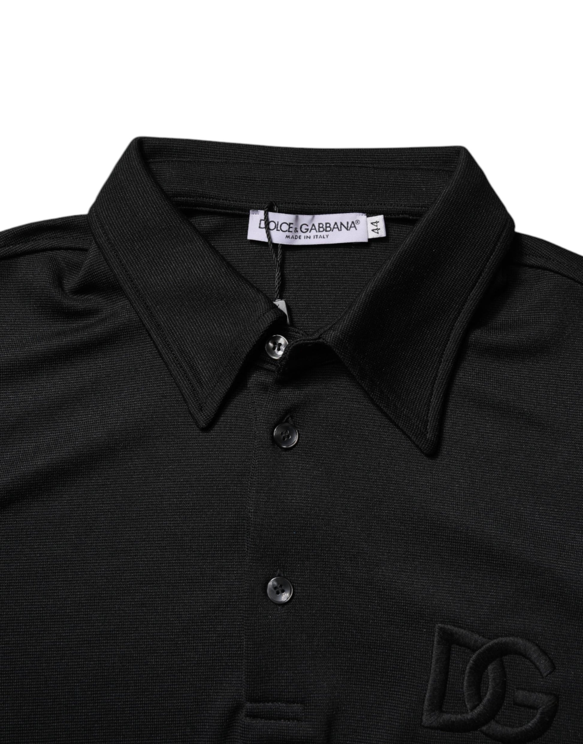Dolce & Gabbana Black Polyester DG Logo Collared Polo T-shirt - ACCEXO