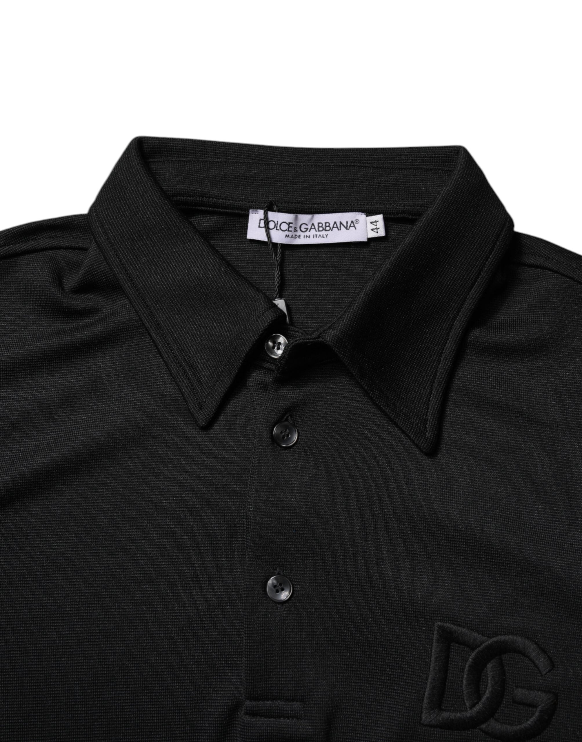 Dolce & Gabbana Black Polyester DG Logo Collared Polo T-shirt - ACCEXO