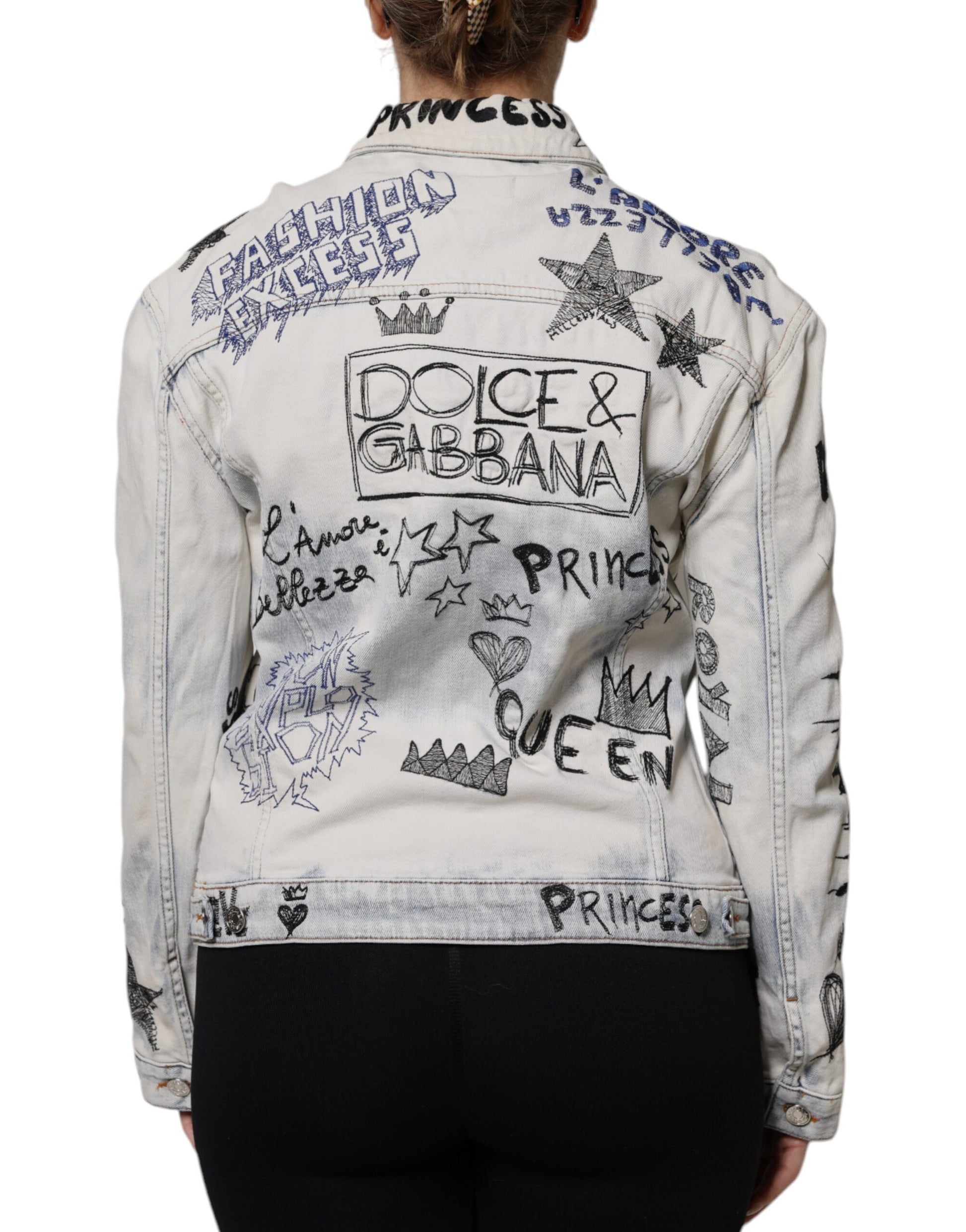 Dolce & Gabbana Light Blue Graffiti Button Down Denim Jacket - ACCEXO