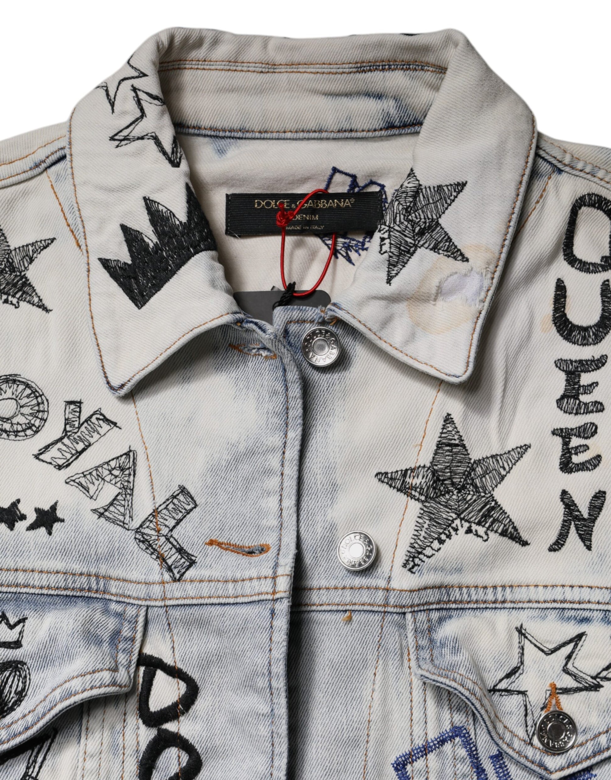 Dolce & Gabbana Light Blue Graffiti Button Down Denim Jacket - ACCEXO