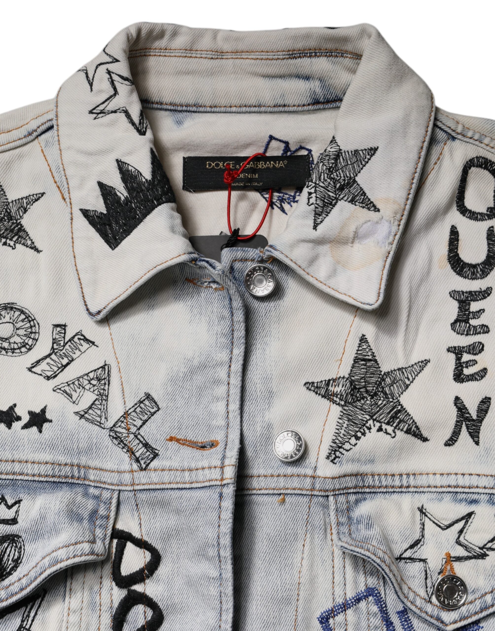Dolce & Gabbana Light Blue Graffiti Button Down Denim Jacket - ACCEXO