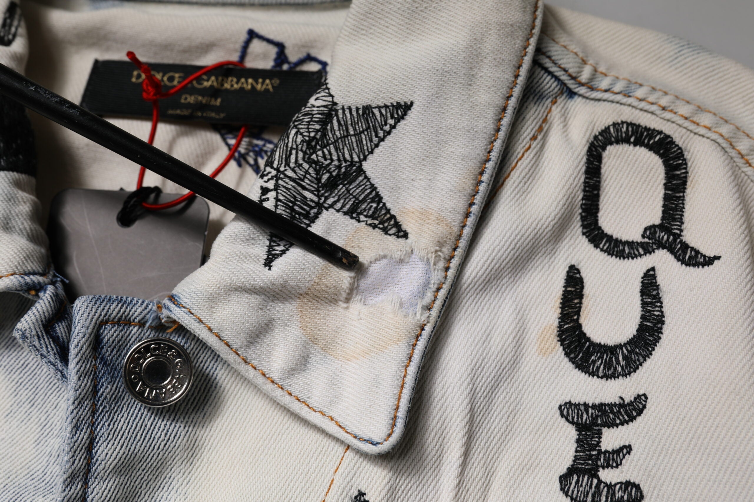 Dolce & Gabbana Light Blue Graffiti Button Down Denim Jacket - ACCEXO