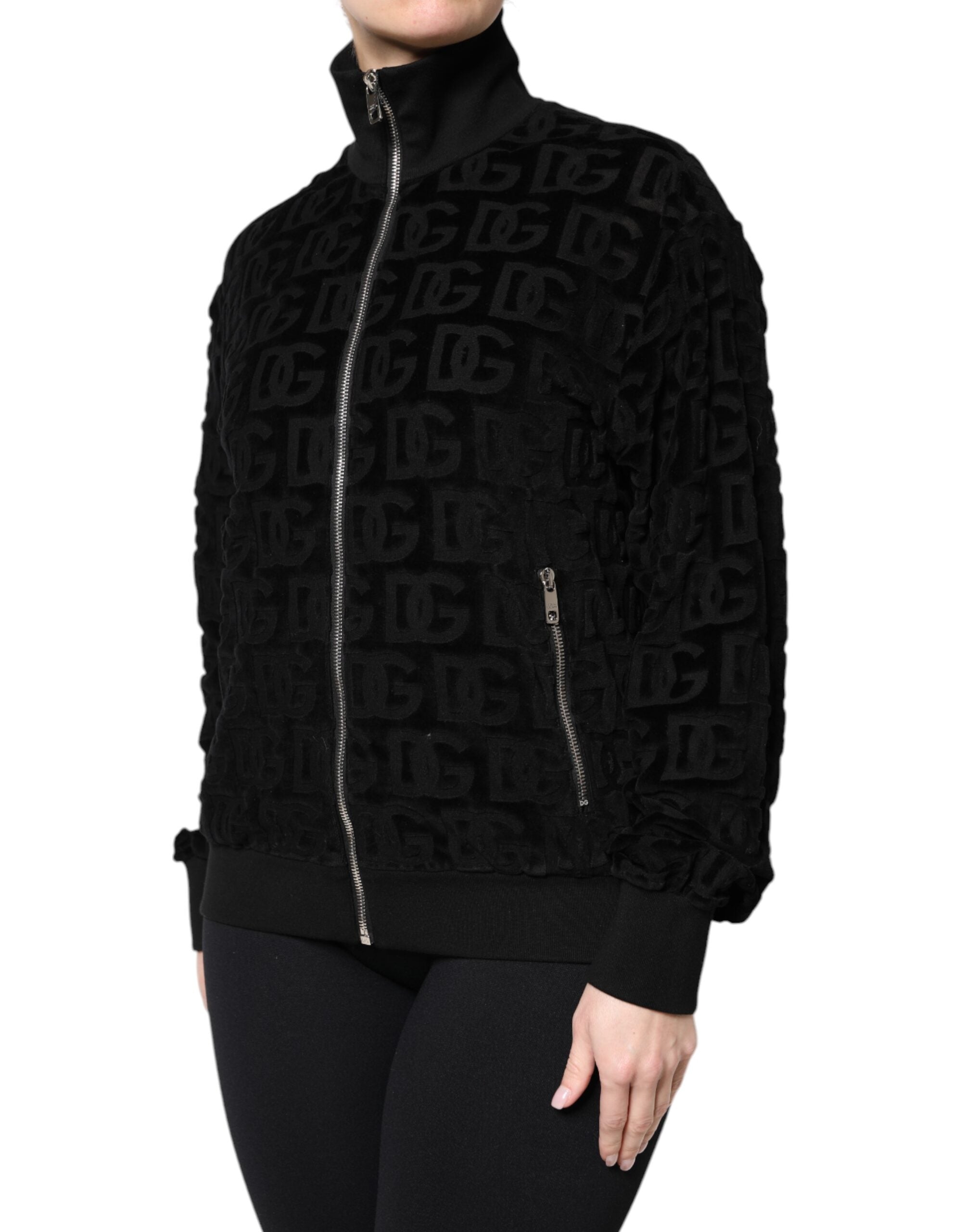Dolce & Gabbana Black Logo Monogram Full Zip Bomber Jacket - ACCEXO
