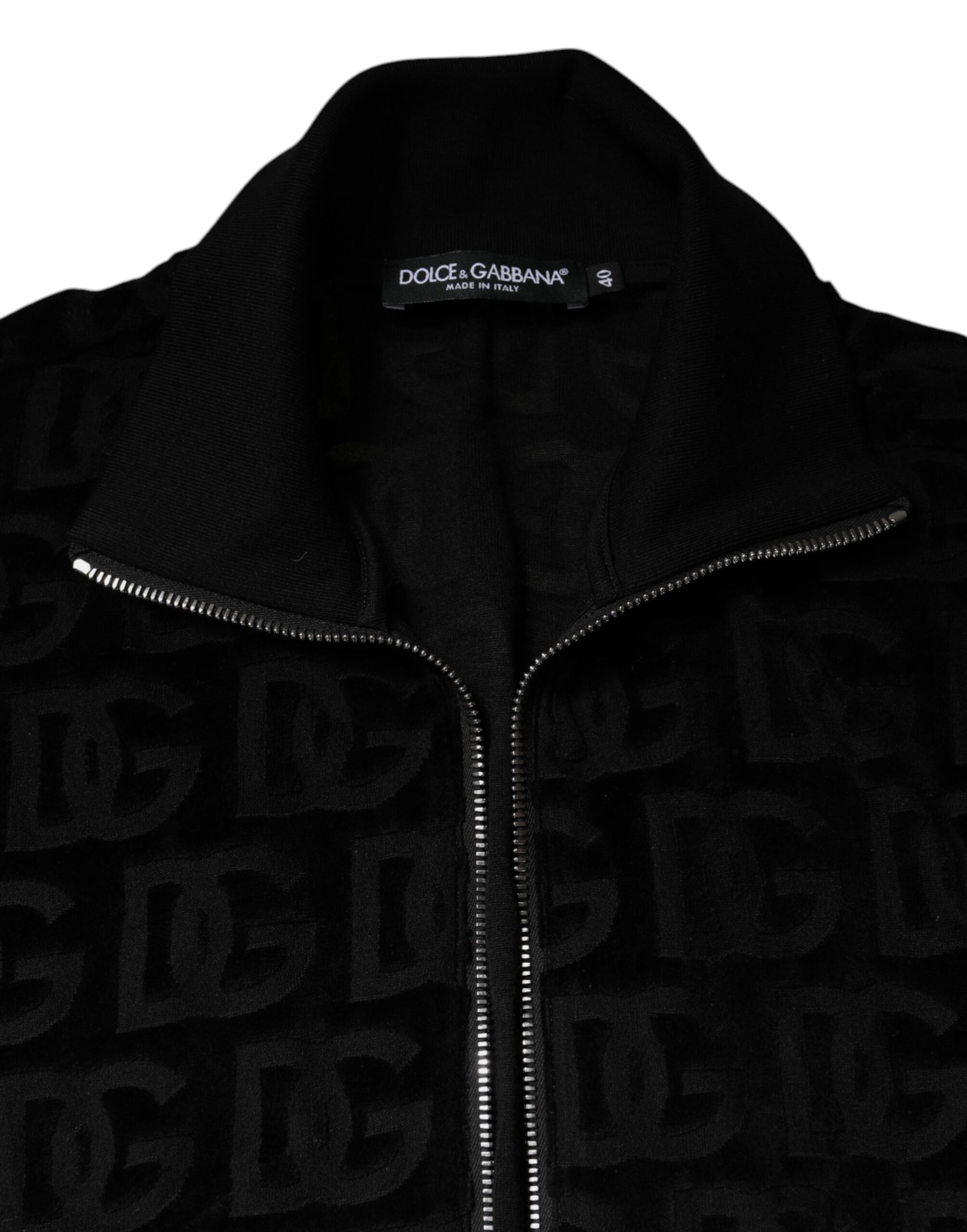 Dolce & Gabbana Black Logo Monogram Full Zip Bomber Jacket - ACCEXO
