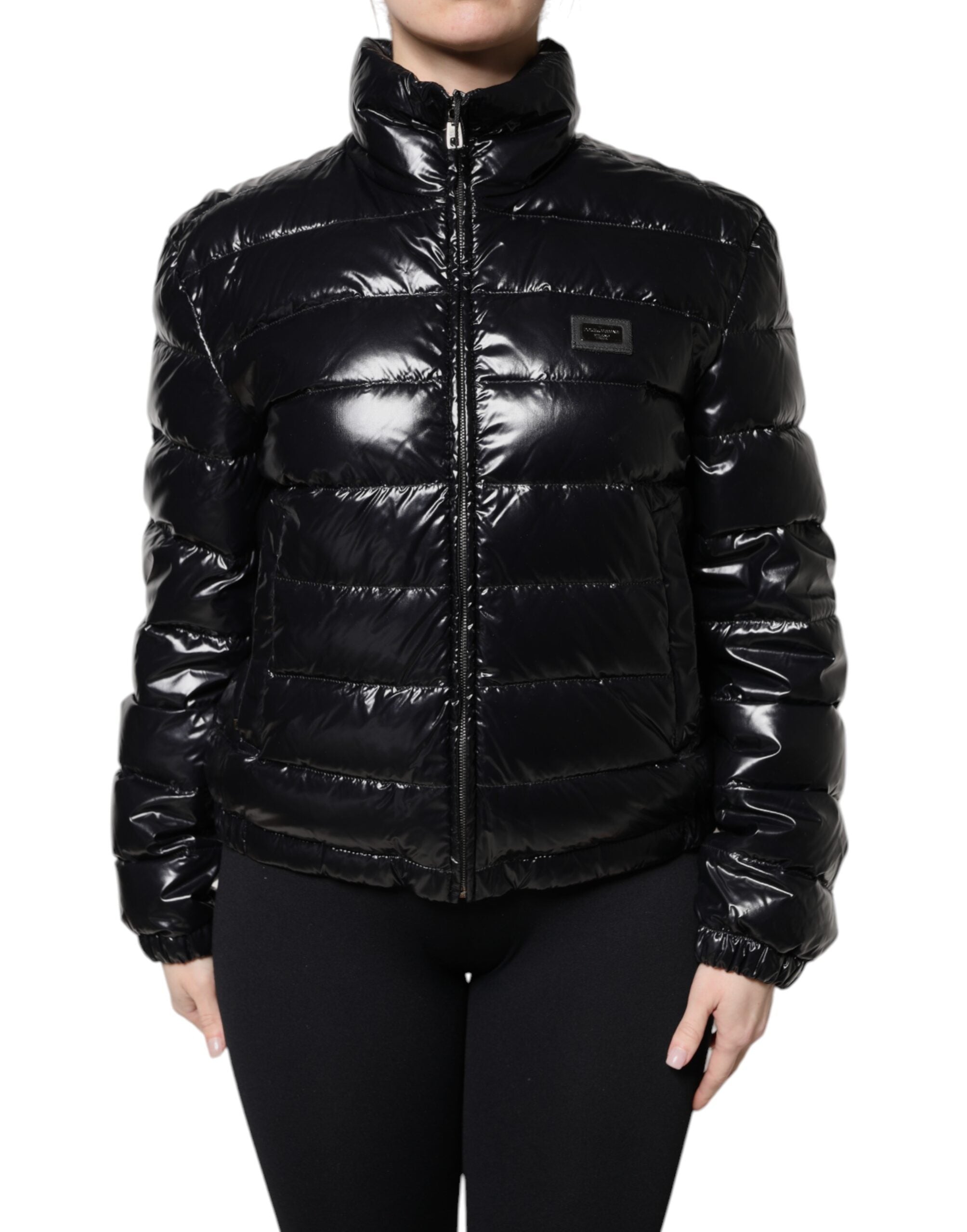 Dolce & Gabbana Black Logo Plaque Full Zip Puffer Jacket - ACCEXO