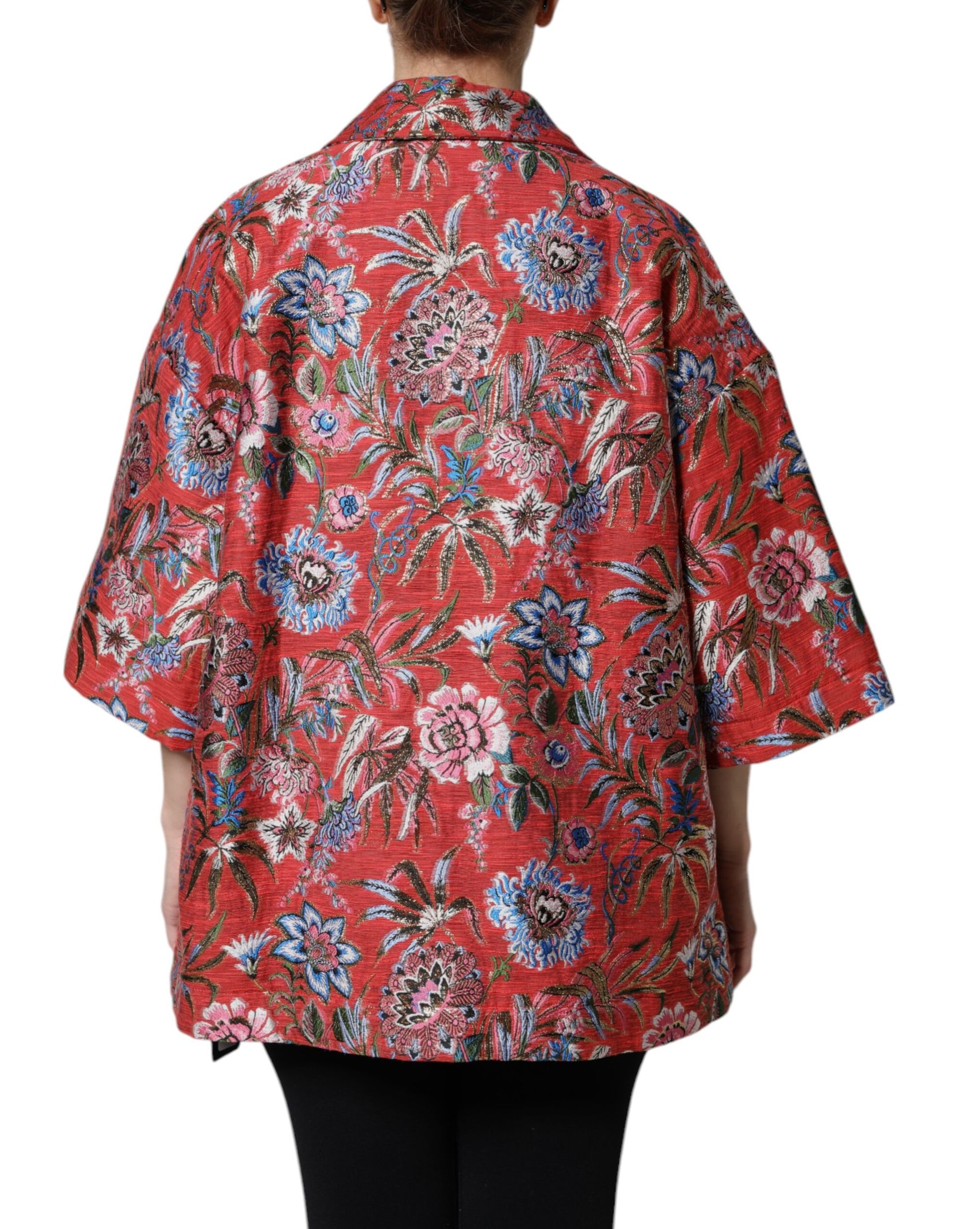 Dolce & Gabbana Red Floral Jacquard Button Down Coat Jacket - ACCEXO