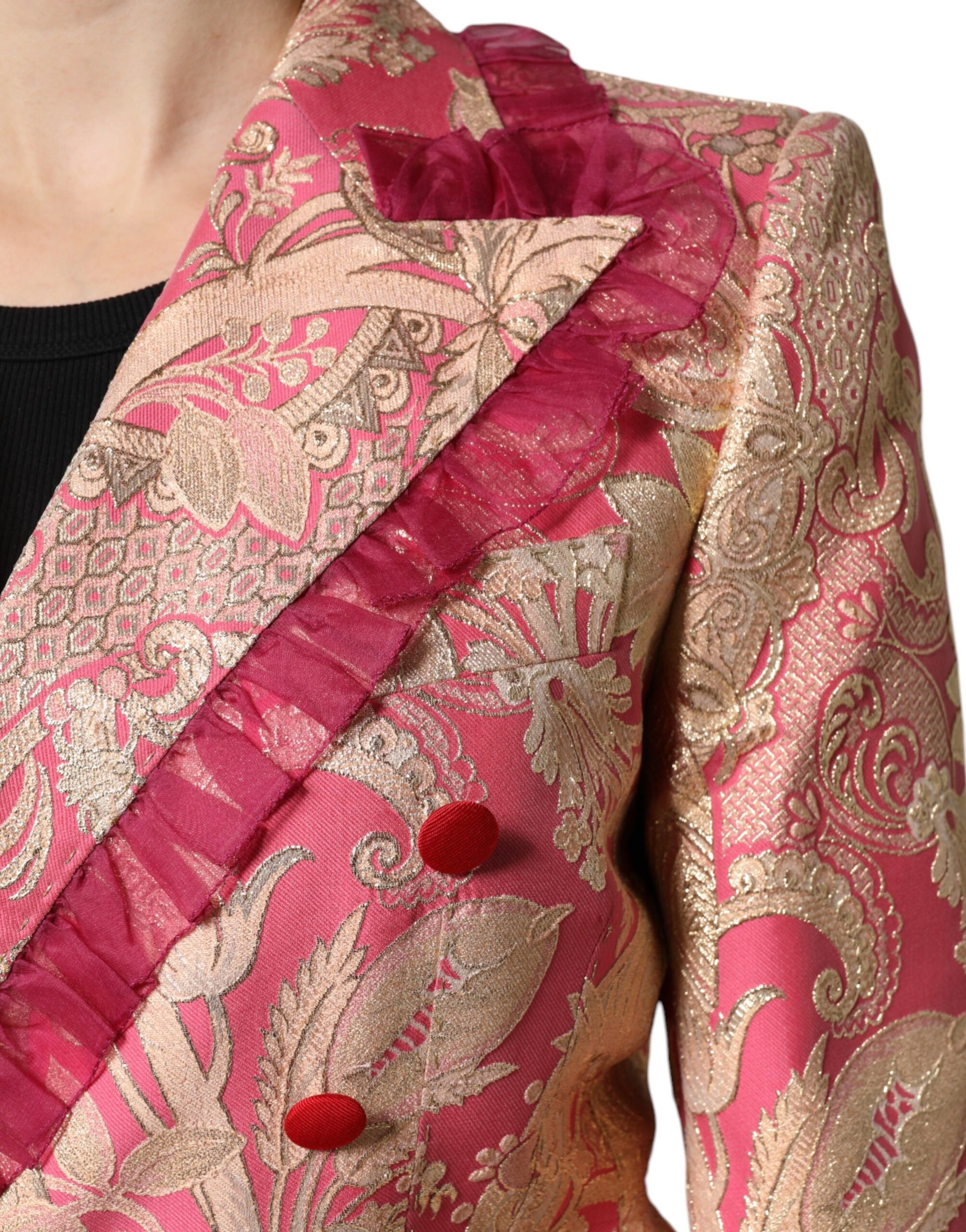 Dolce & Gabbana Pink Gold Jacquard Nylon Coat Blazer Jacket - ACCEXO