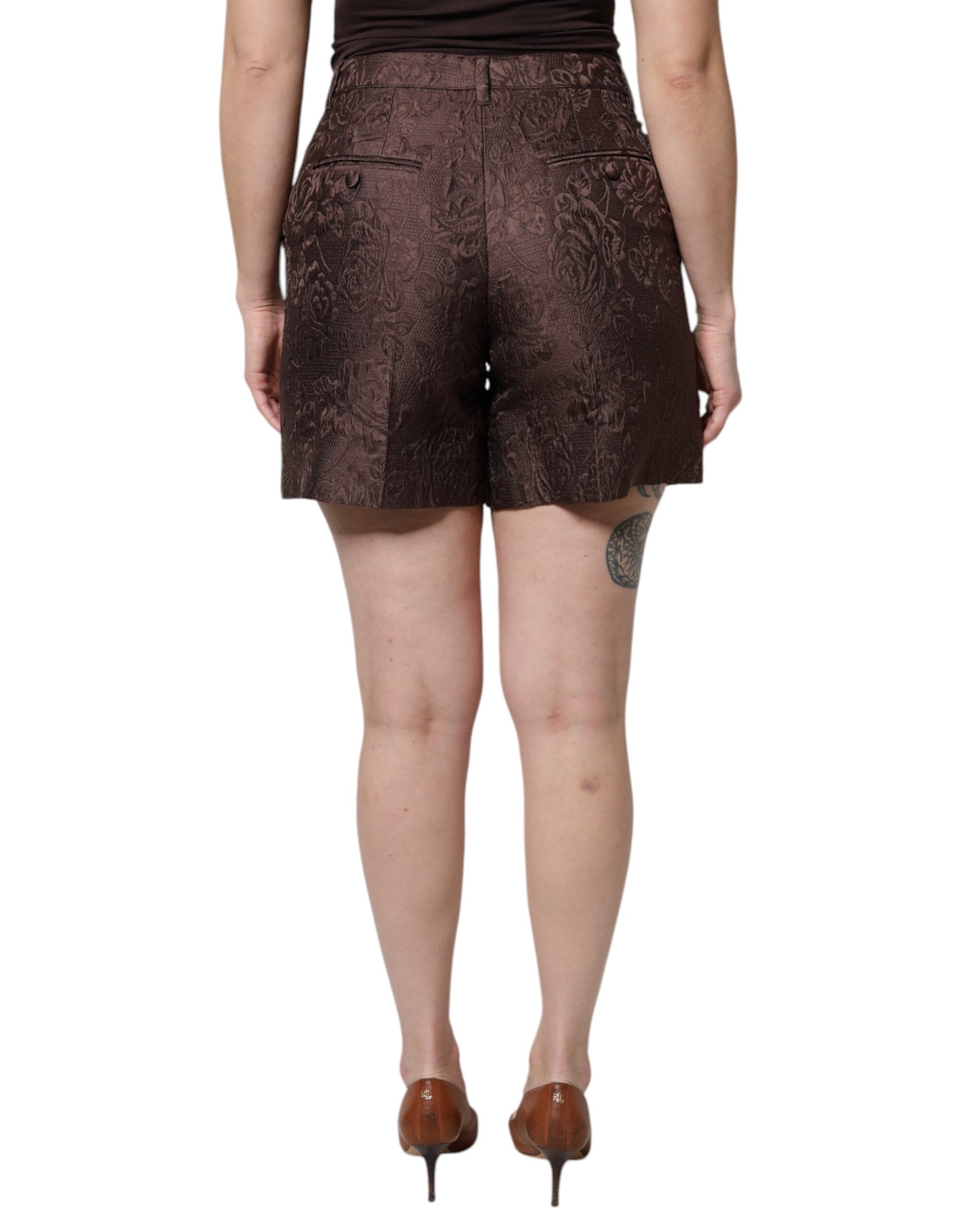 Dolce & Gabbana Brown Floral Brocade Mid Waist Mini Short - ACCEXO