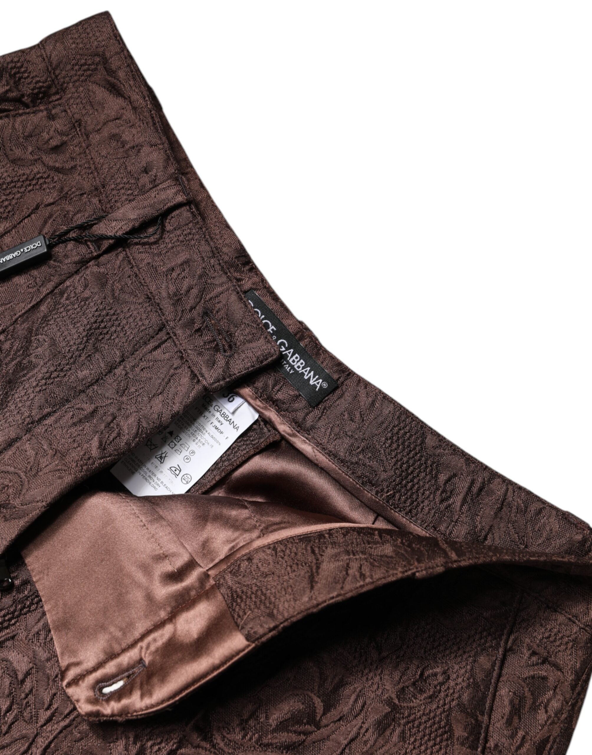 Dolce & Gabbana Brown Floral Brocade Mid Waist Mini Short - ACCEXO