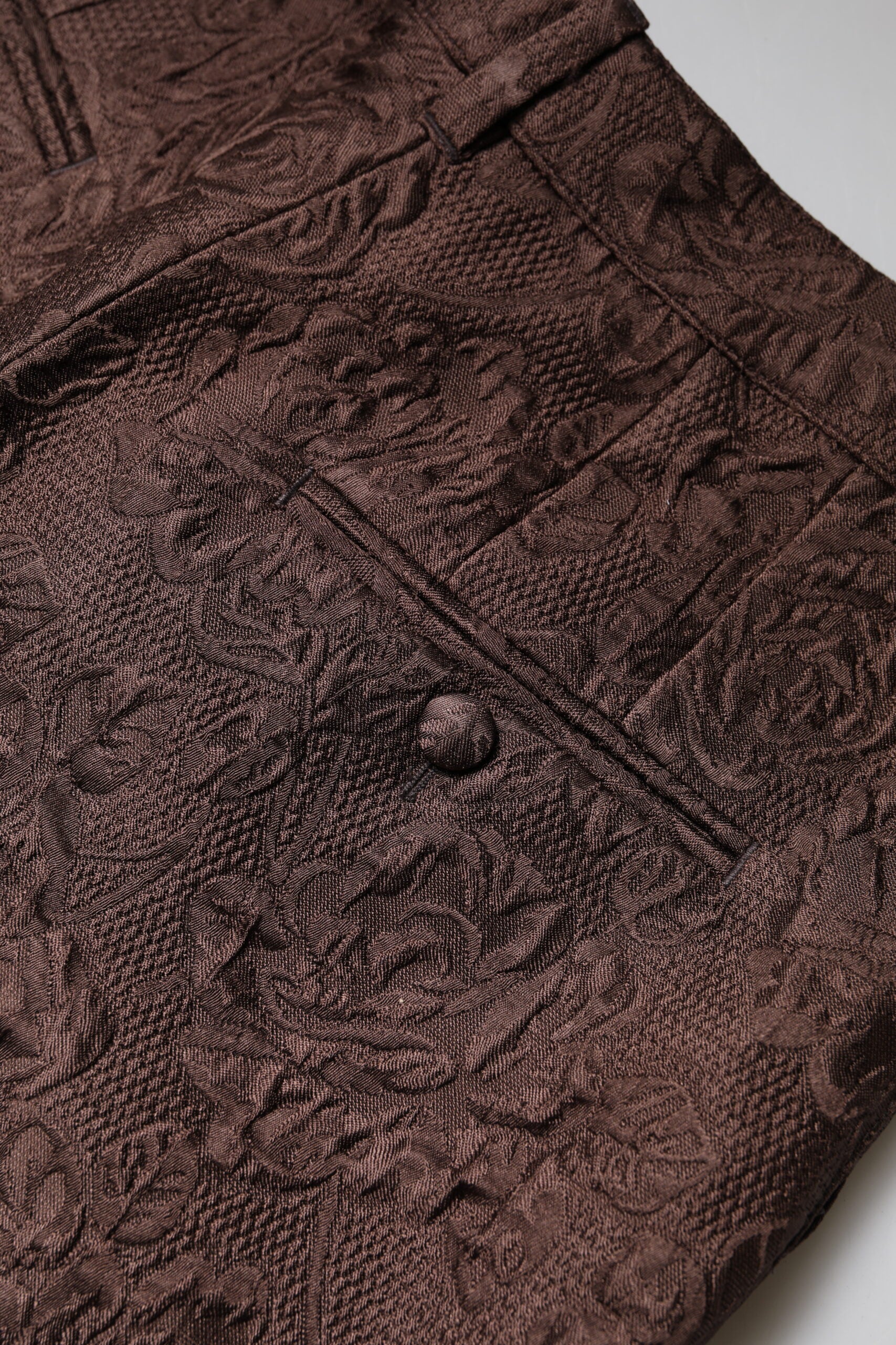 Dolce & Gabbana Brown Floral Brocade Mid Waist Mini Short - ACCEXO