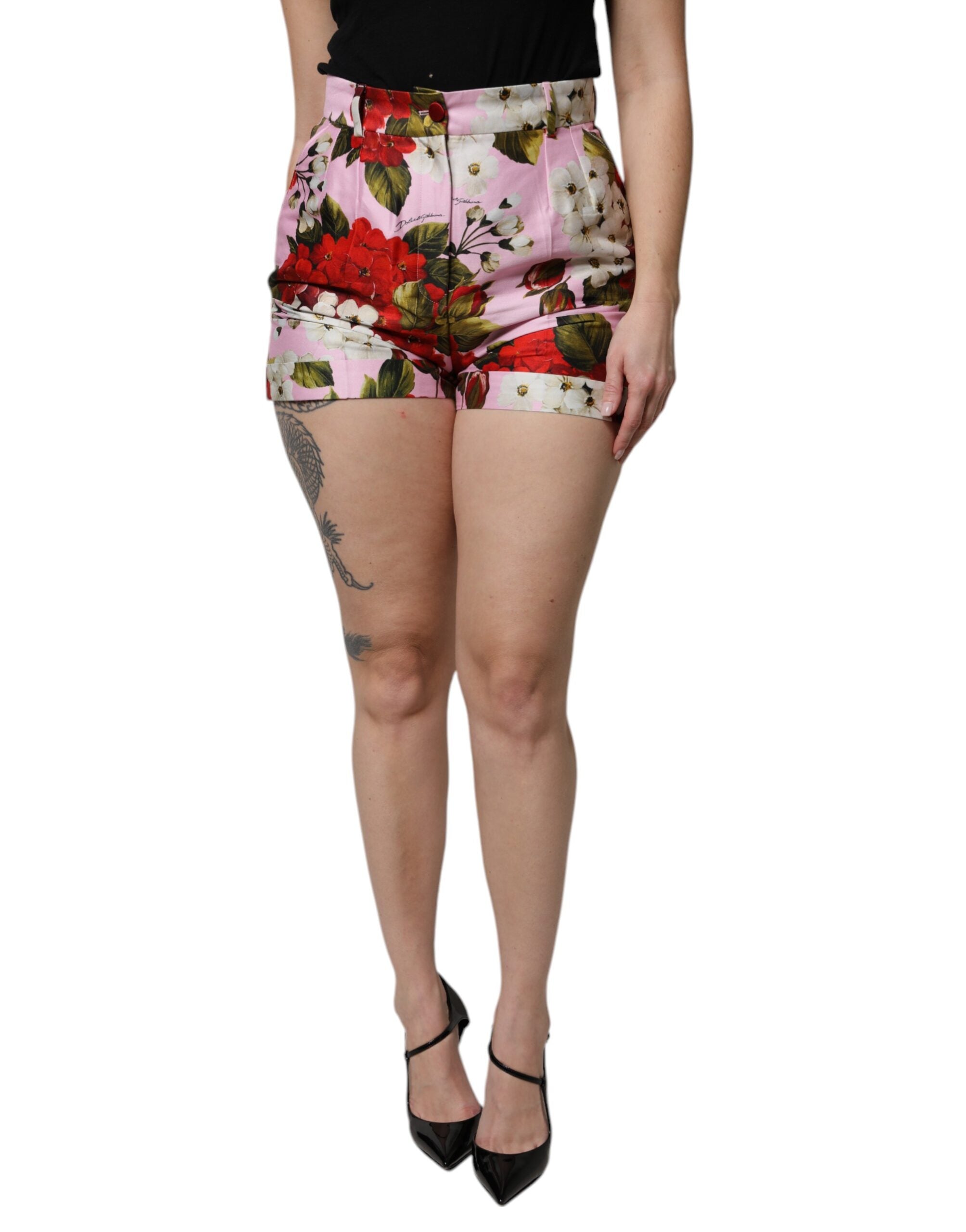 Dolce & Gabbana Pink Floral Print High Waist Hotpants Short - ACCEXO