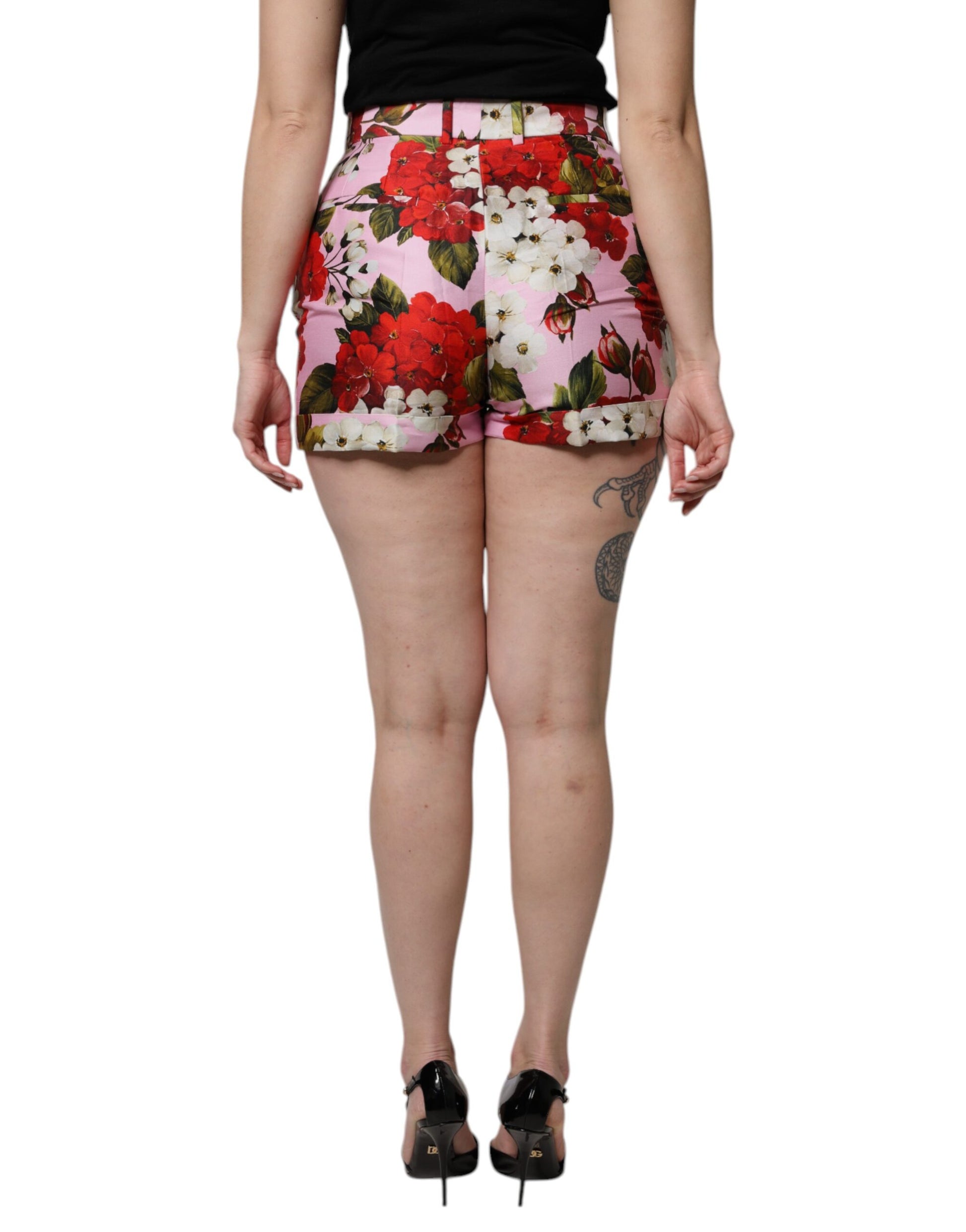 Dolce & Gabbana Pink Floral Print High Waist Hotpants Short - ACCEXO