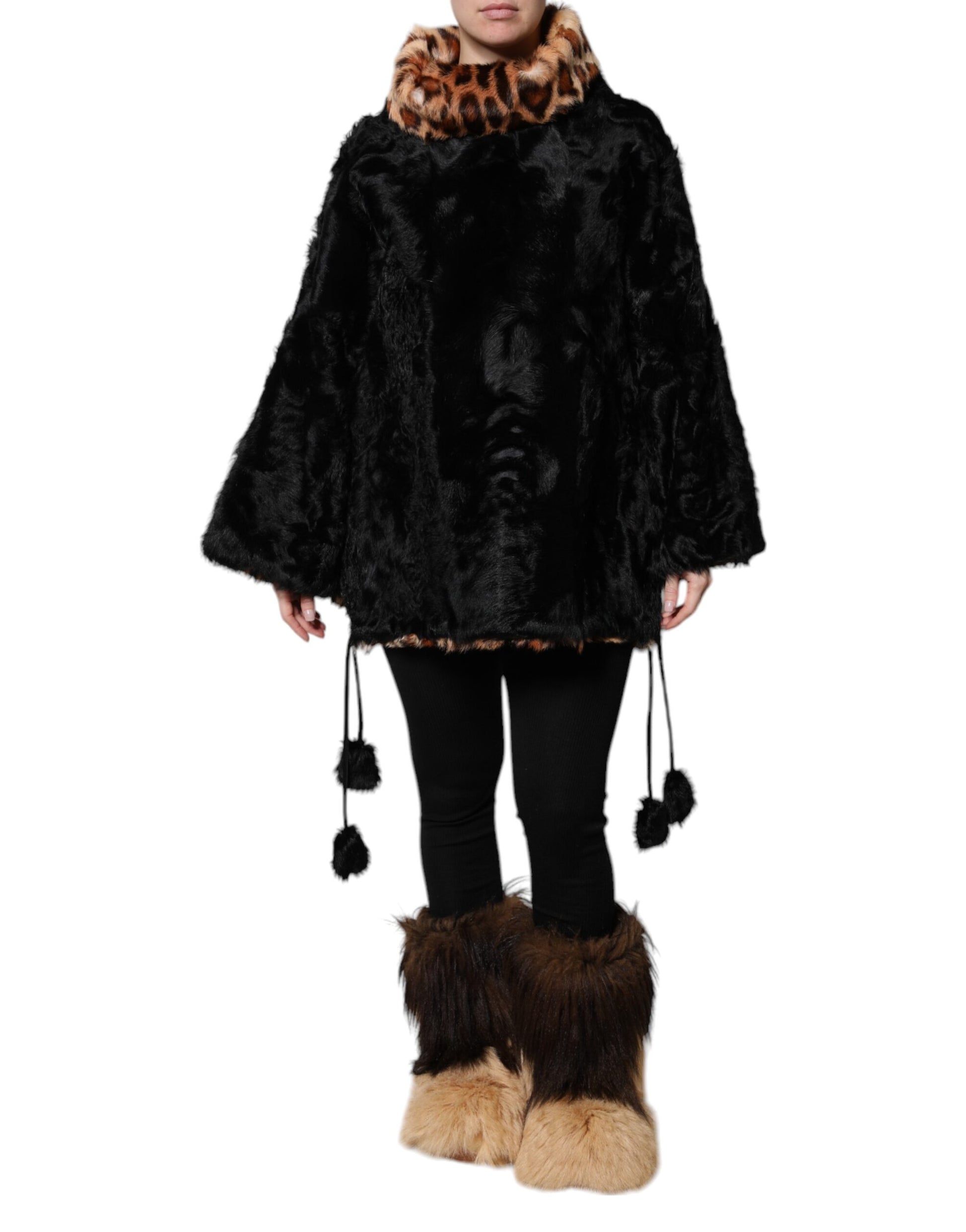 Dolce & Gabbana Black Lamb Fur Short Women Coat Jacket - ACCEXO