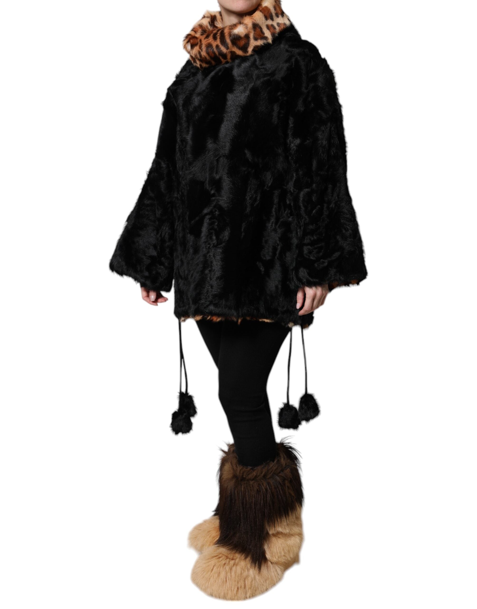 Dolce & Gabbana Black Lamb Fur Short Women Coat Jacket - ACCEXO