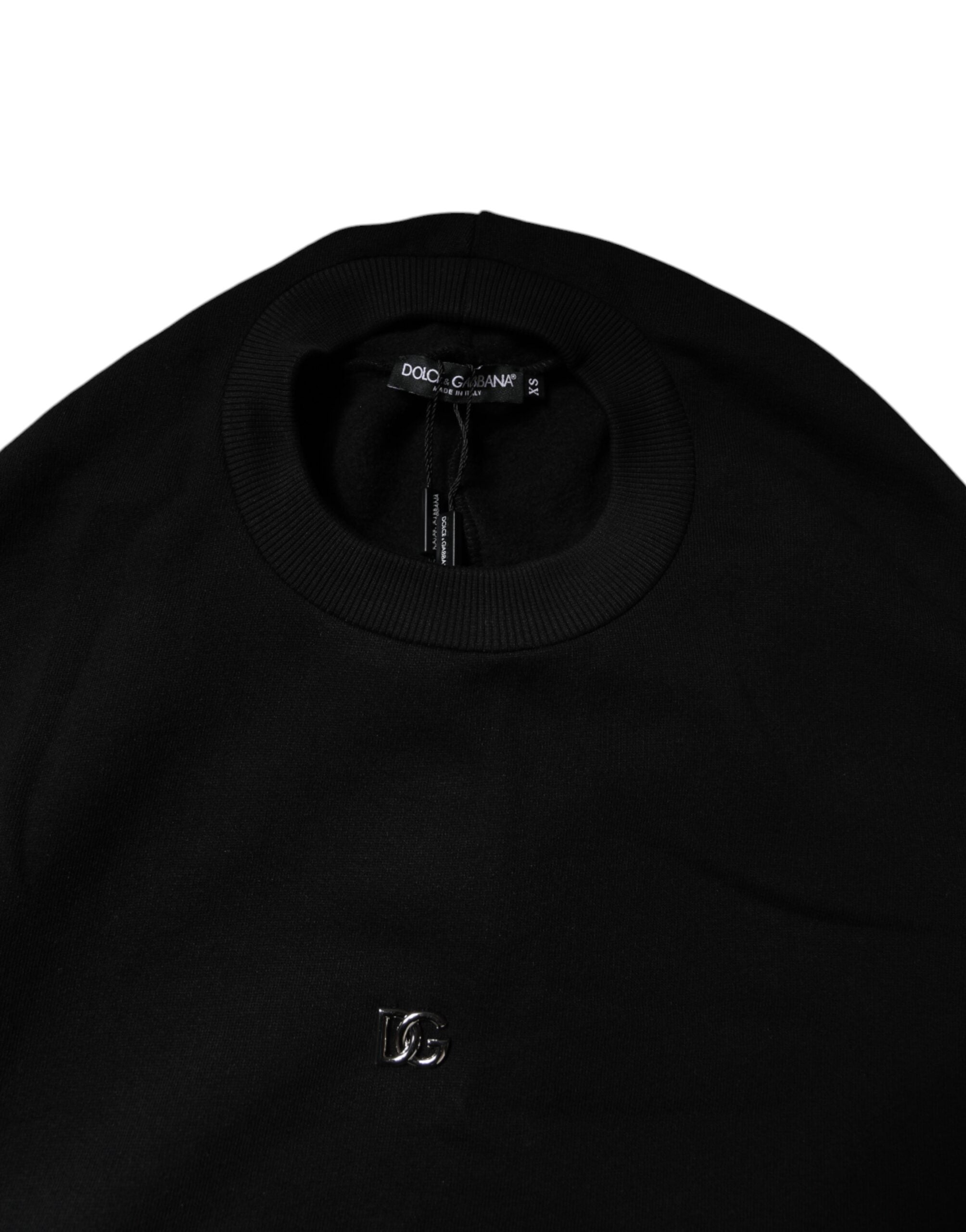 Dolce & Gabbana Black Cotton Crew Neck Sweatshirt Sweater - ACCEXO
