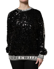 Dolce & Gabbana Black DG Queen Sequin Pullover Sweater - ACCEXO