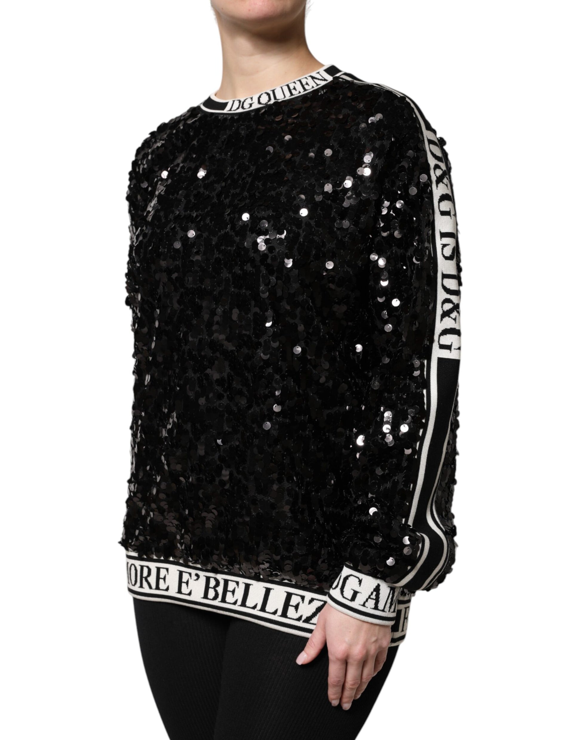 Dolce & Gabbana Black DG Queen Sequin Pullover Sweater - ACCEXO