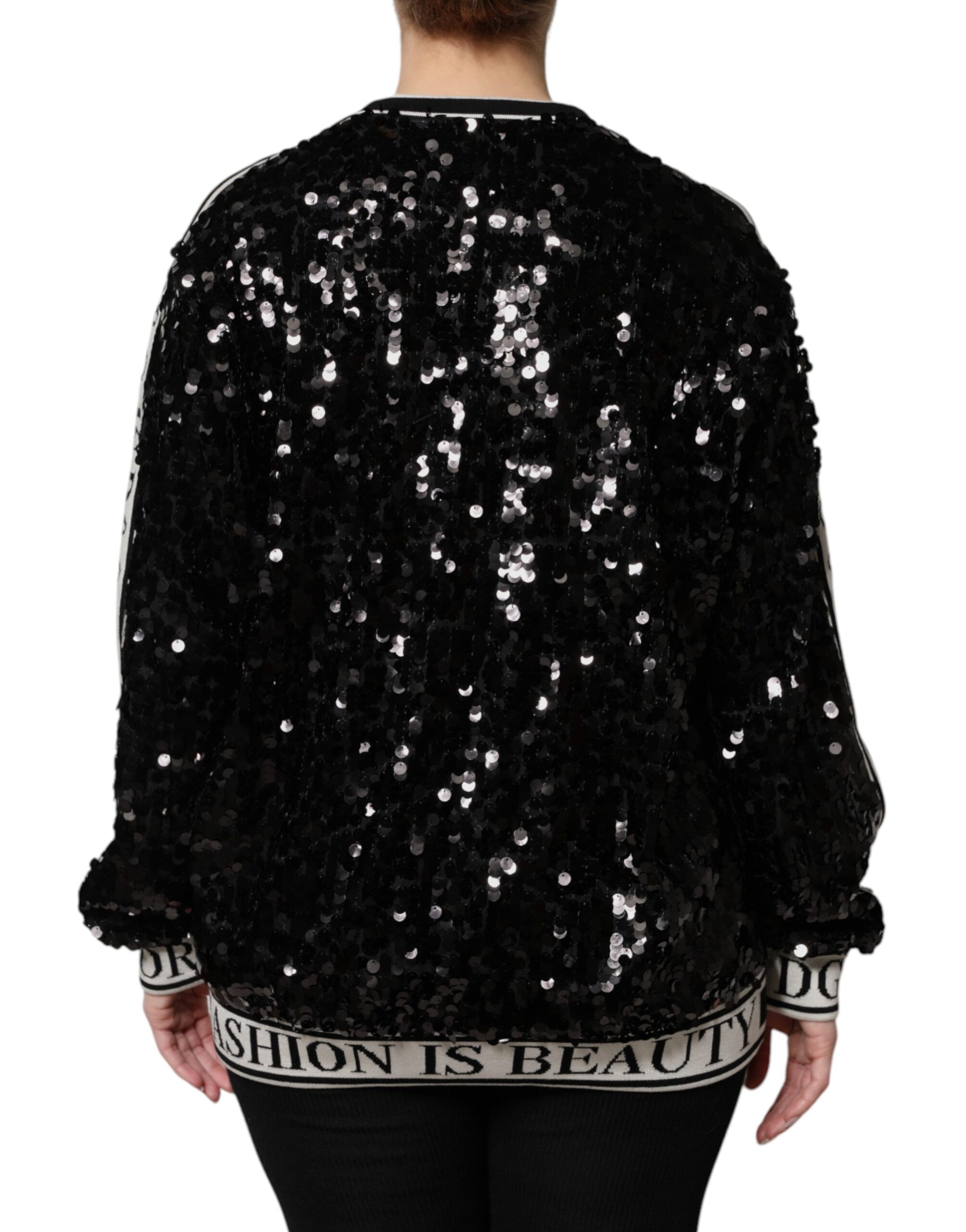 Dolce & Gabbana Black DG Queen Sequin Pullover Sweater - ACCEXO