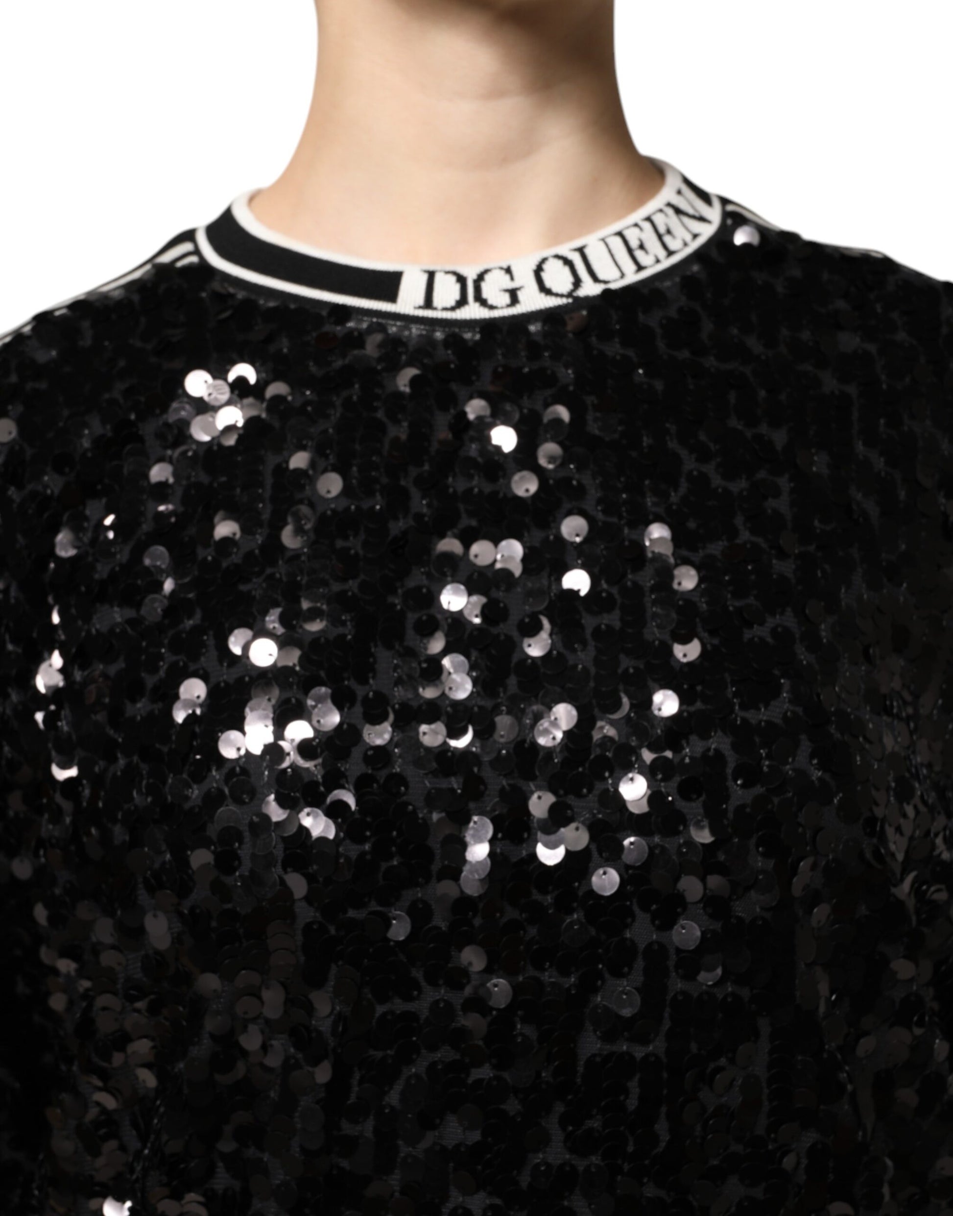 Dolce & Gabbana Black DG Queen Sequin Pullover Sweater - ACCEXO