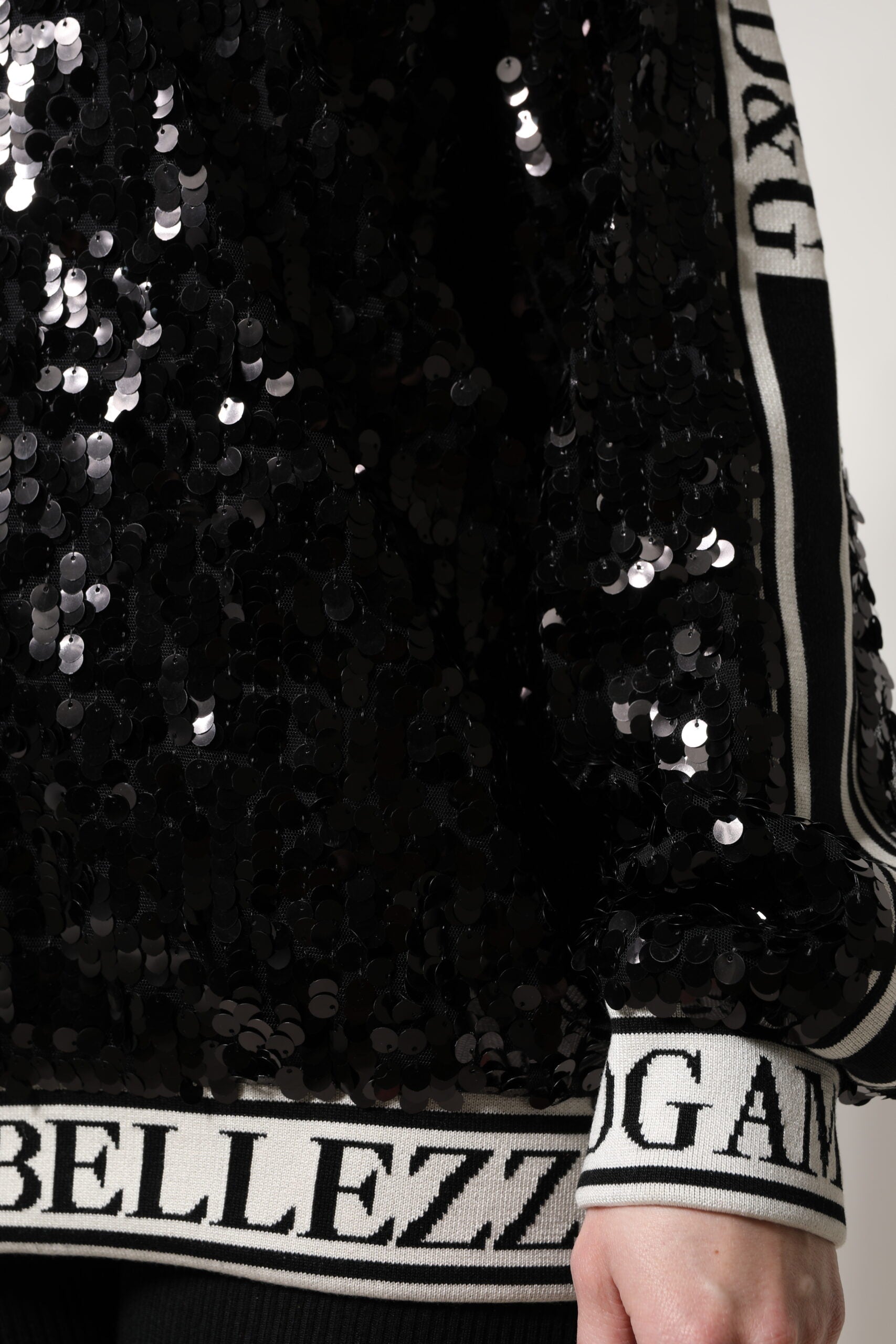 Dolce & Gabbana Black DG Queen Sequin Pullover Sweater - ACCEXO
