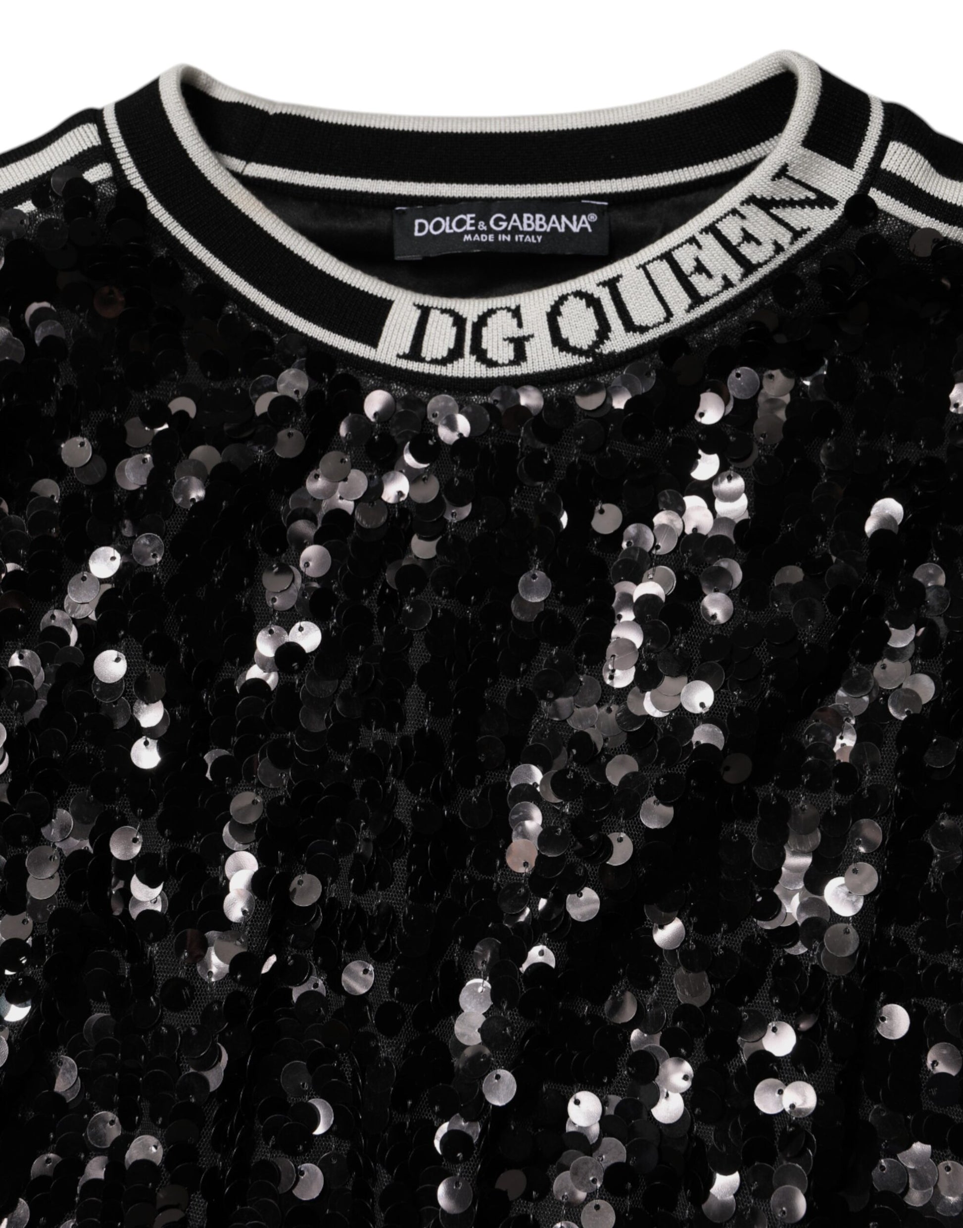 Dolce & Gabbana Black DG Queen Sequin Pullover Sweater - ACCEXO